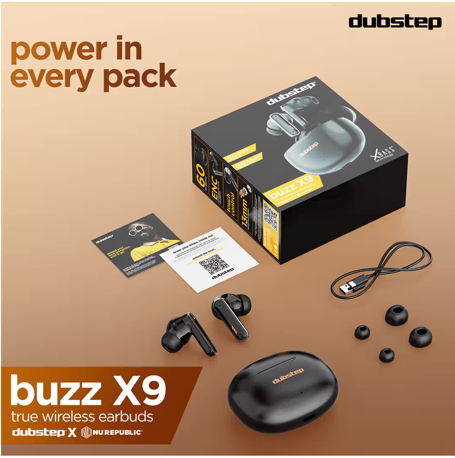 Image of Dubstep Buzz X9 With 56 Hrs playtime Enc Tws Bluetooth Headset (Black, True Wireless)