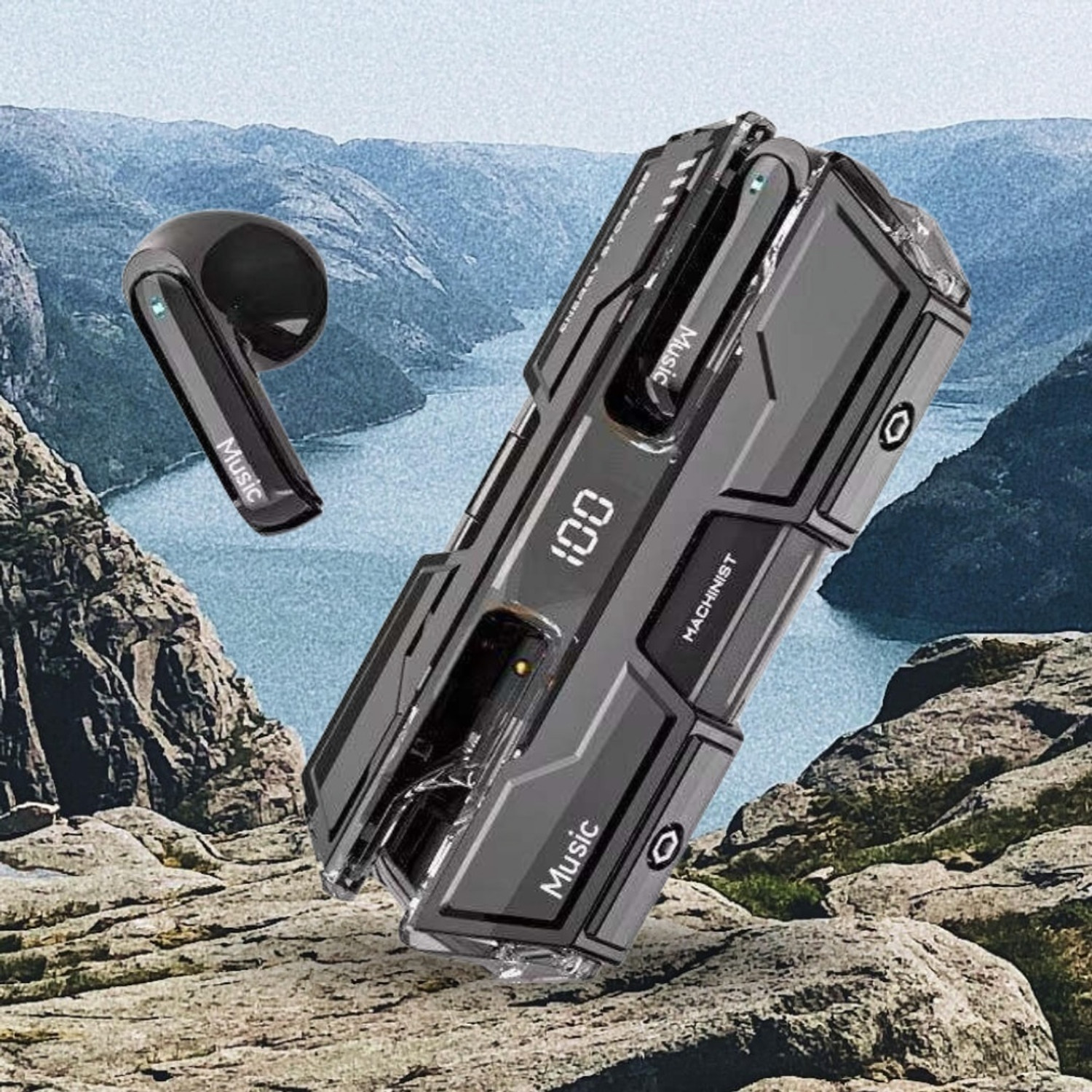 Image of Lynacz Original Compatible with Buds Air 8 TWS Earbuds with 55dB ANC, 58H Playtime -(Black) Bluetooth Headset (Dual Drivers, Hi-Res LHDC Audio, 6 Mic ENC, Low Latency Gaming, Bluetooth 5.4, In the Ear)