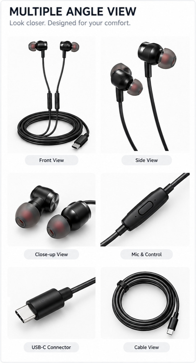 dicrobots superior quality sound type c port earphone Wired Headset (Black, Grey, In the Ear) - Image 1