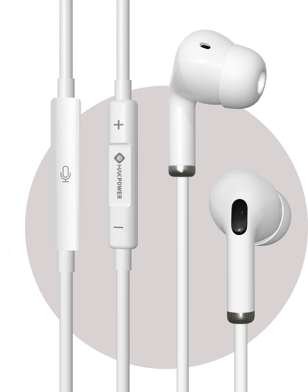MAK POWER Type C Wired Headphones with Clear Sound and Comfortable Fit Wired Headset (White, In the Ear) - Image 1