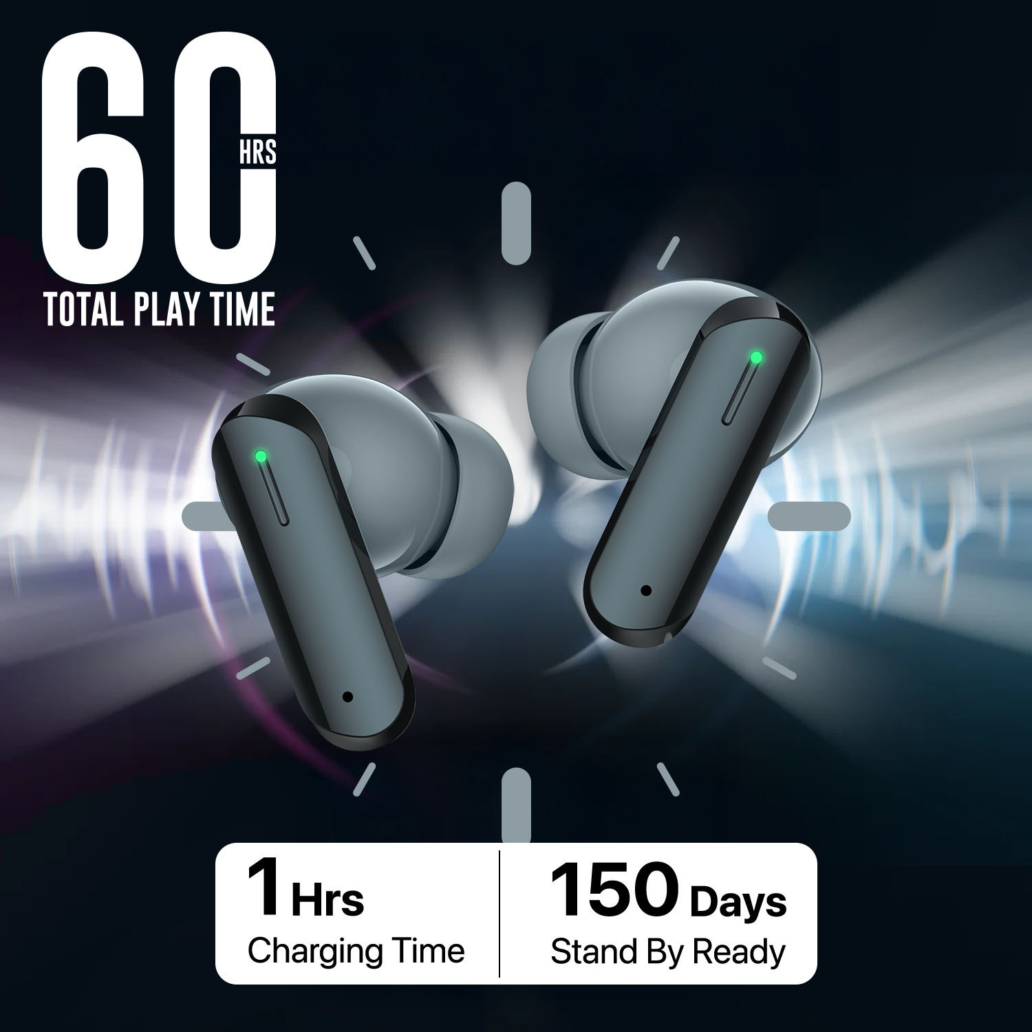 Image of Vaku Luxos BOOMX TWS Bluetooth V5.4 Earbuds 60H Playtime Deep Bass Touch Controls Bluetooth Headset (Green, True Wireless)