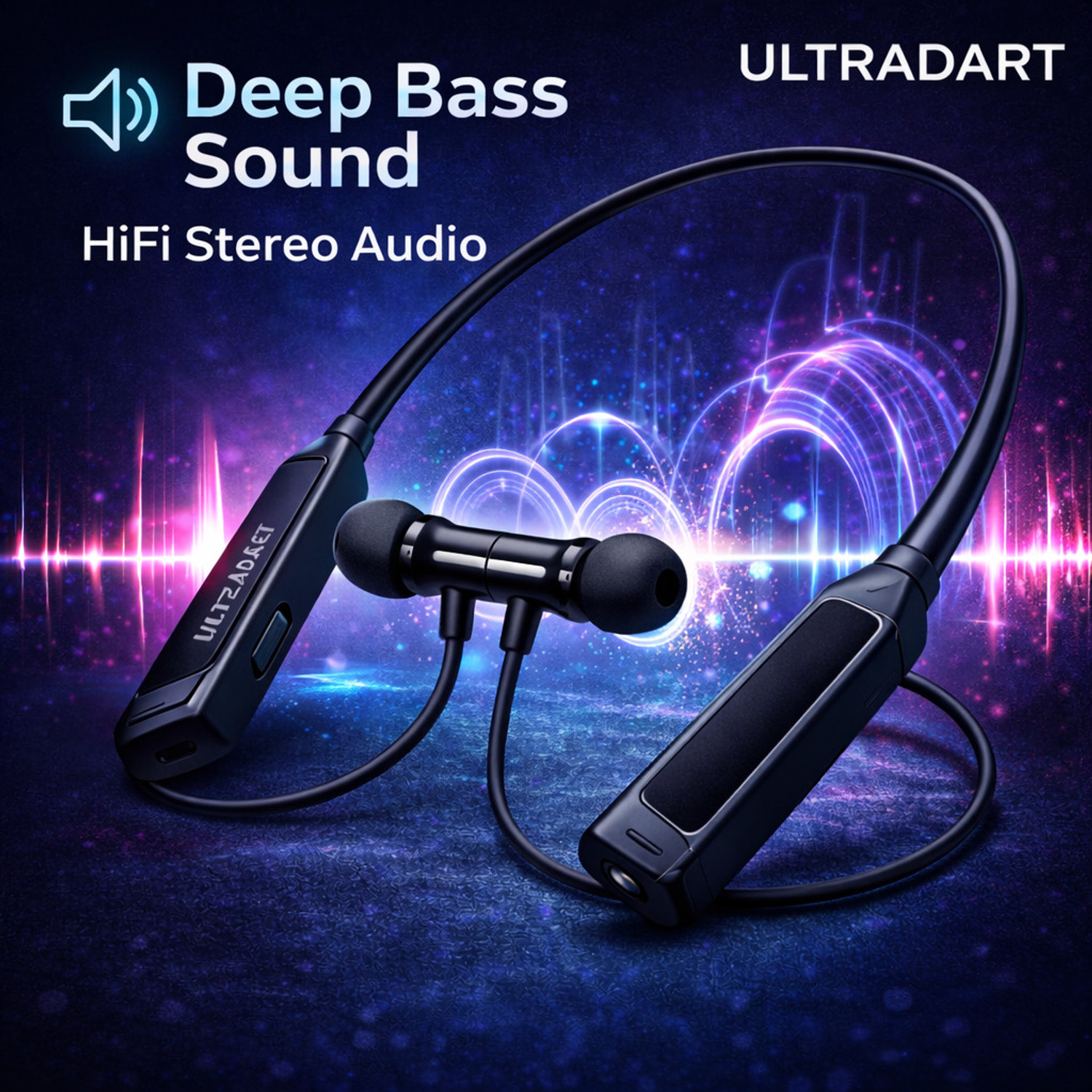 Image of ULTRADART Wireless Neckband with 48H Battery, Magnetic Auto On /Off & Type-C Fast Charging Bluetooth Headset (Black, In the Ear)