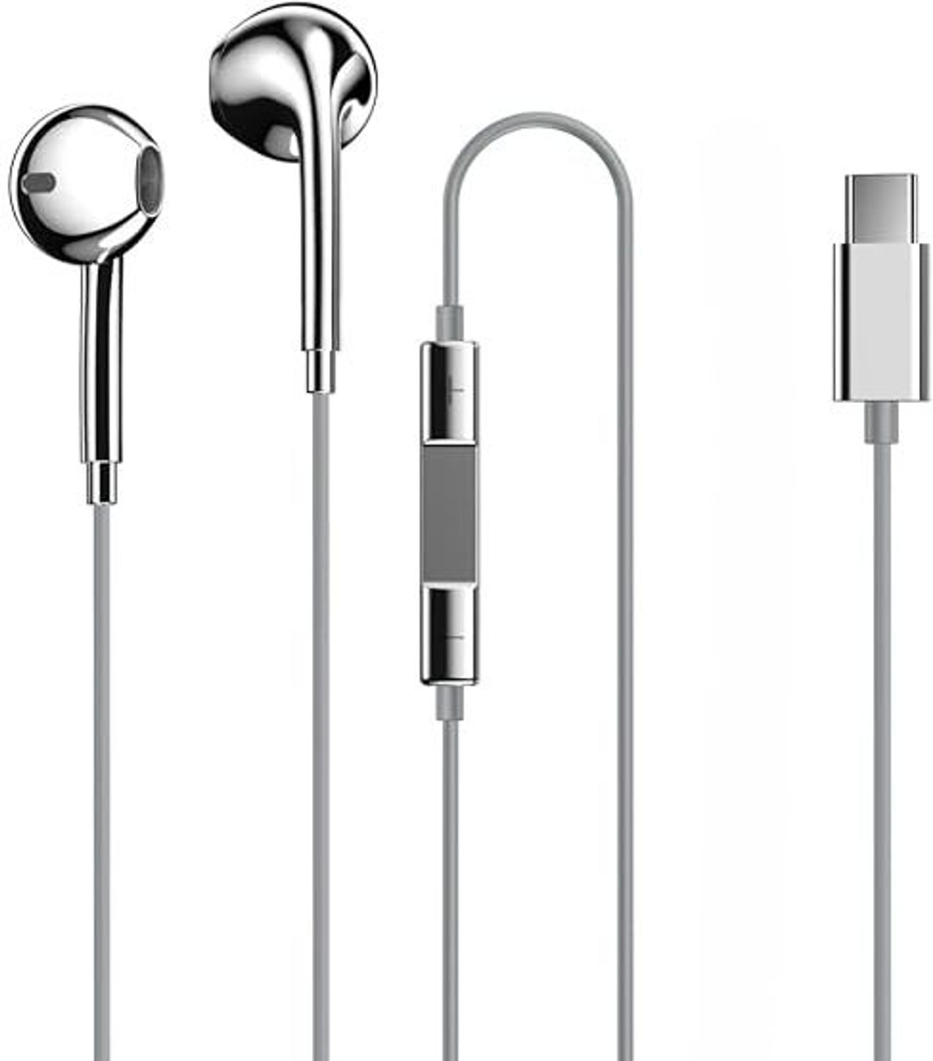 TARANHARI VENTURES Type c Silver Chrome Wired Earphones Wired Headset (Silver, In the Ear) - Image 1