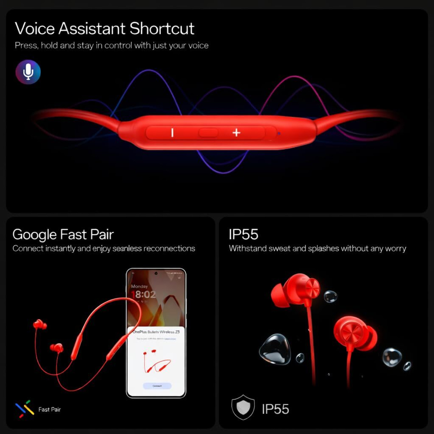 Image of Lynacz Original Compatible for OnePlus Z3 Wireless Neckband Bluetooth Earphones (Red) Bluetooth Headset (ANC | 28 Hours Battery | Type-C Fast Charging | Dual Pairing, In the Ear)