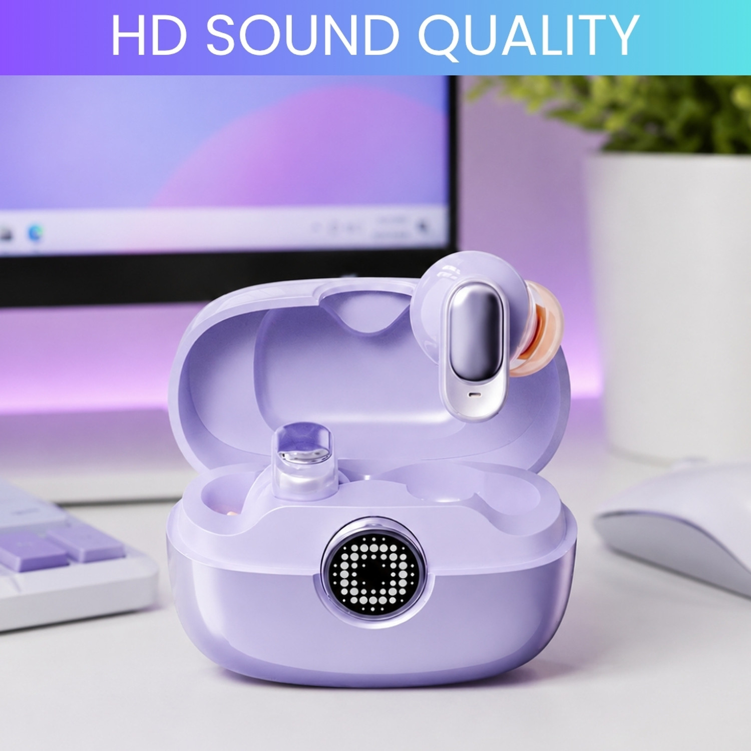 Image of Lynacz Original For Realme Buds Air 7 Purple | 52H Battery, 12.4mm Driver, ENC Calling, IP55 Bluetooth Headset (White, True Wireless)