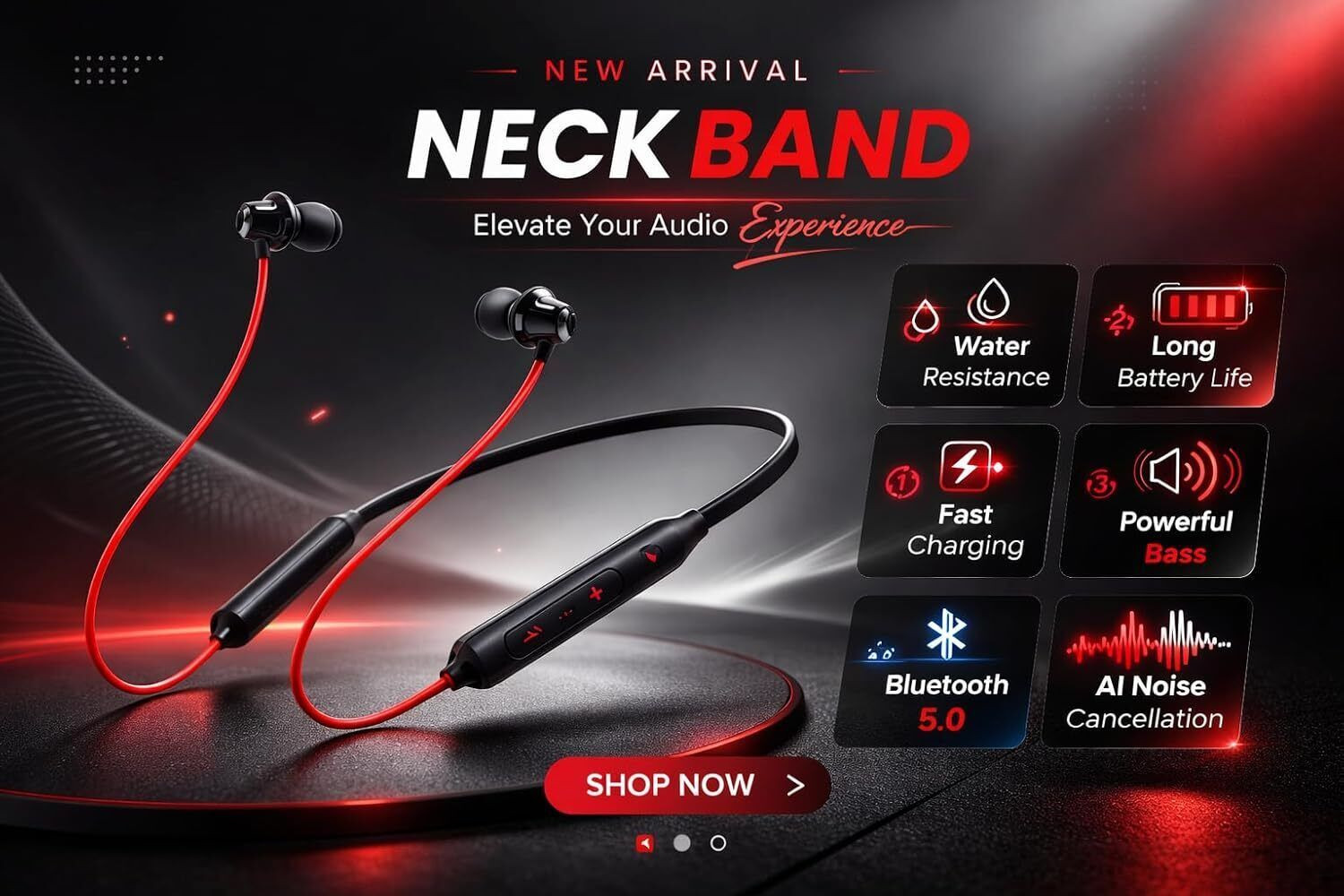 Image of Griffy Original Bluetooth Neckband Z2 - Dual Device Connection, 45dB, Type-C Charging Bluetooth Headset (Red, In the Ear)