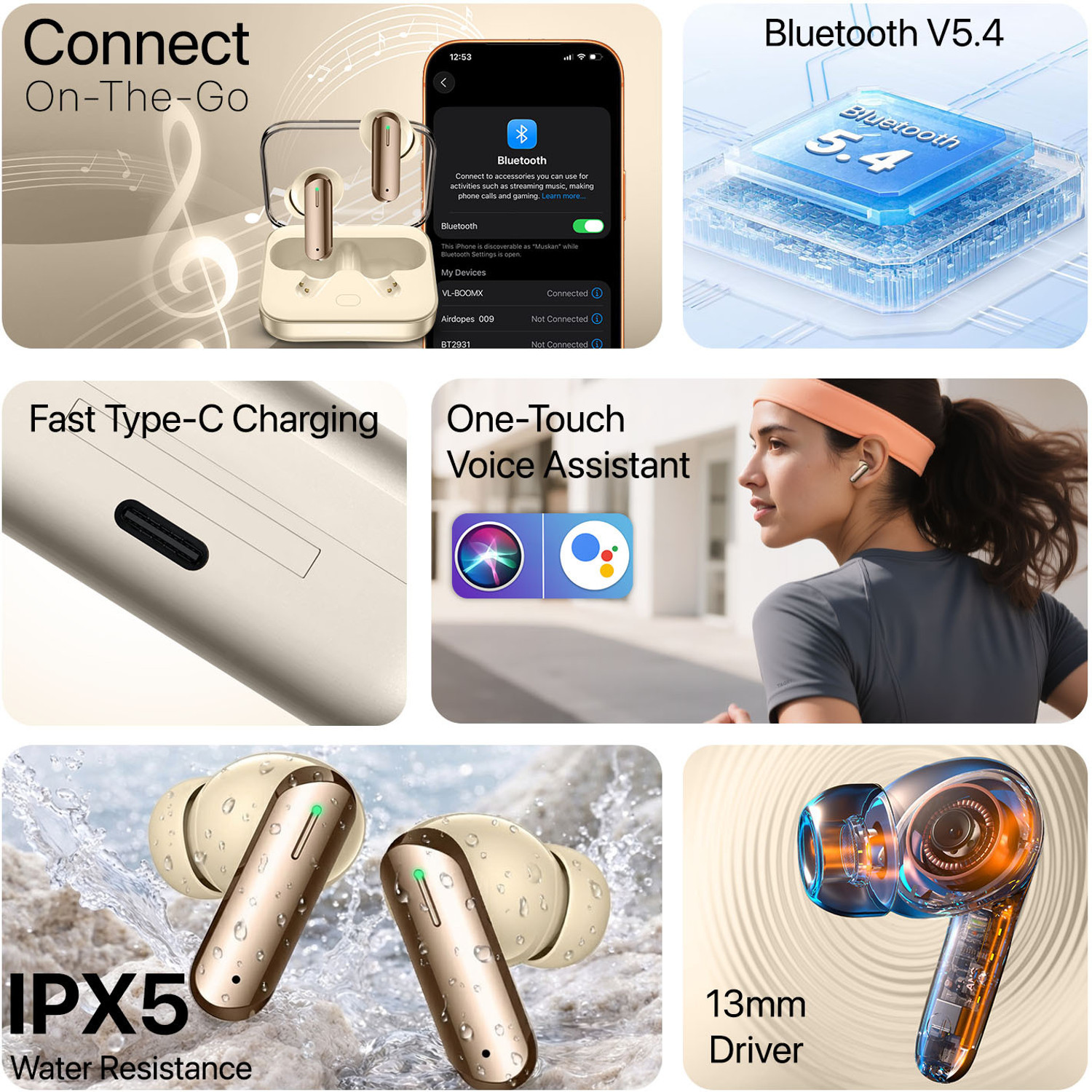 Image of Vaku Luxos BOOMX TWS Bluetooth V5.4 Earbuds 60H Playtime Deep Bass Touch Controls Bluetooth Headset (White, True Wireless)