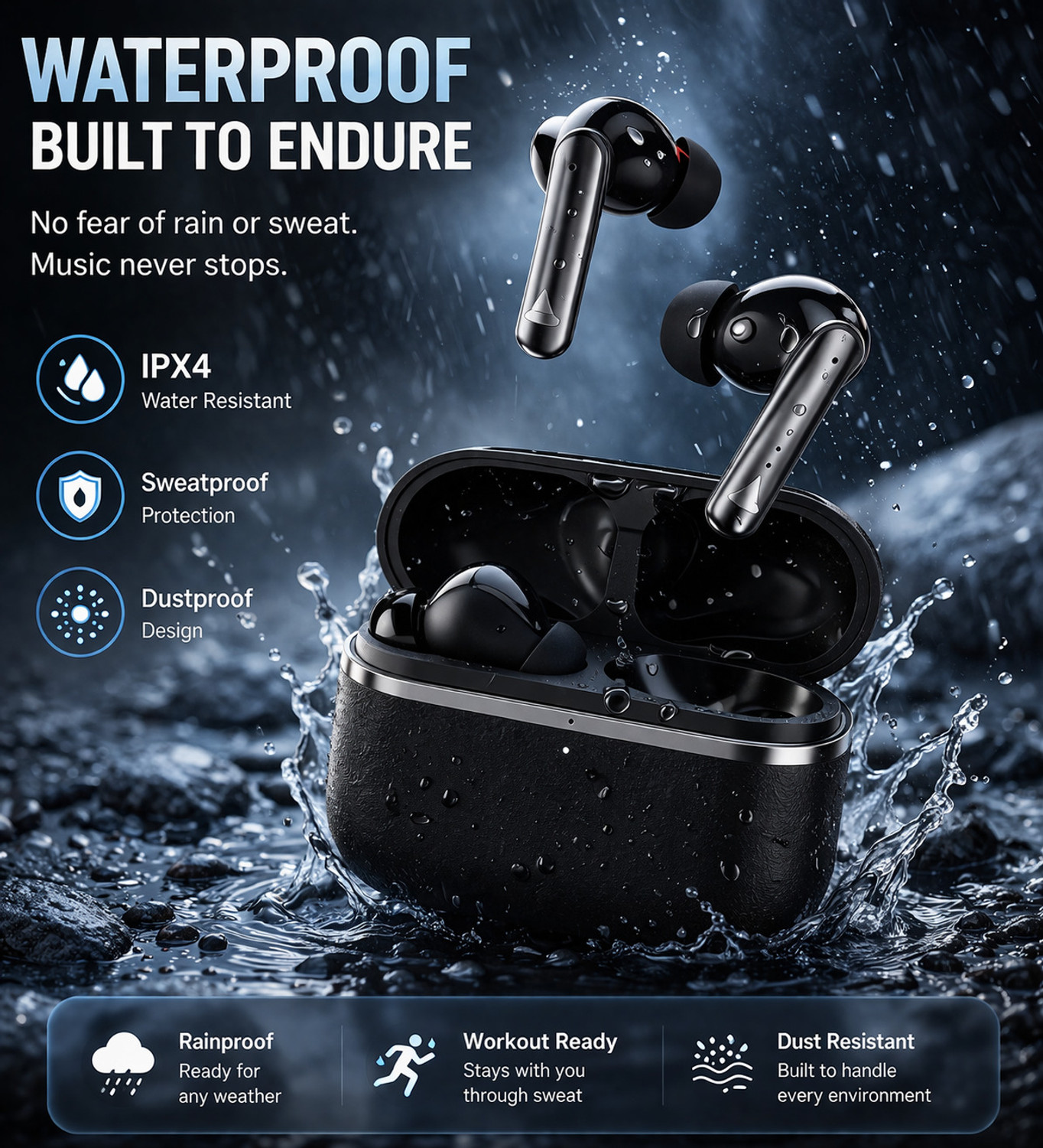 Image of THANVIKA TECH BUDS 111v2 TWS Bluetooth Headset (Black, True Wireless)