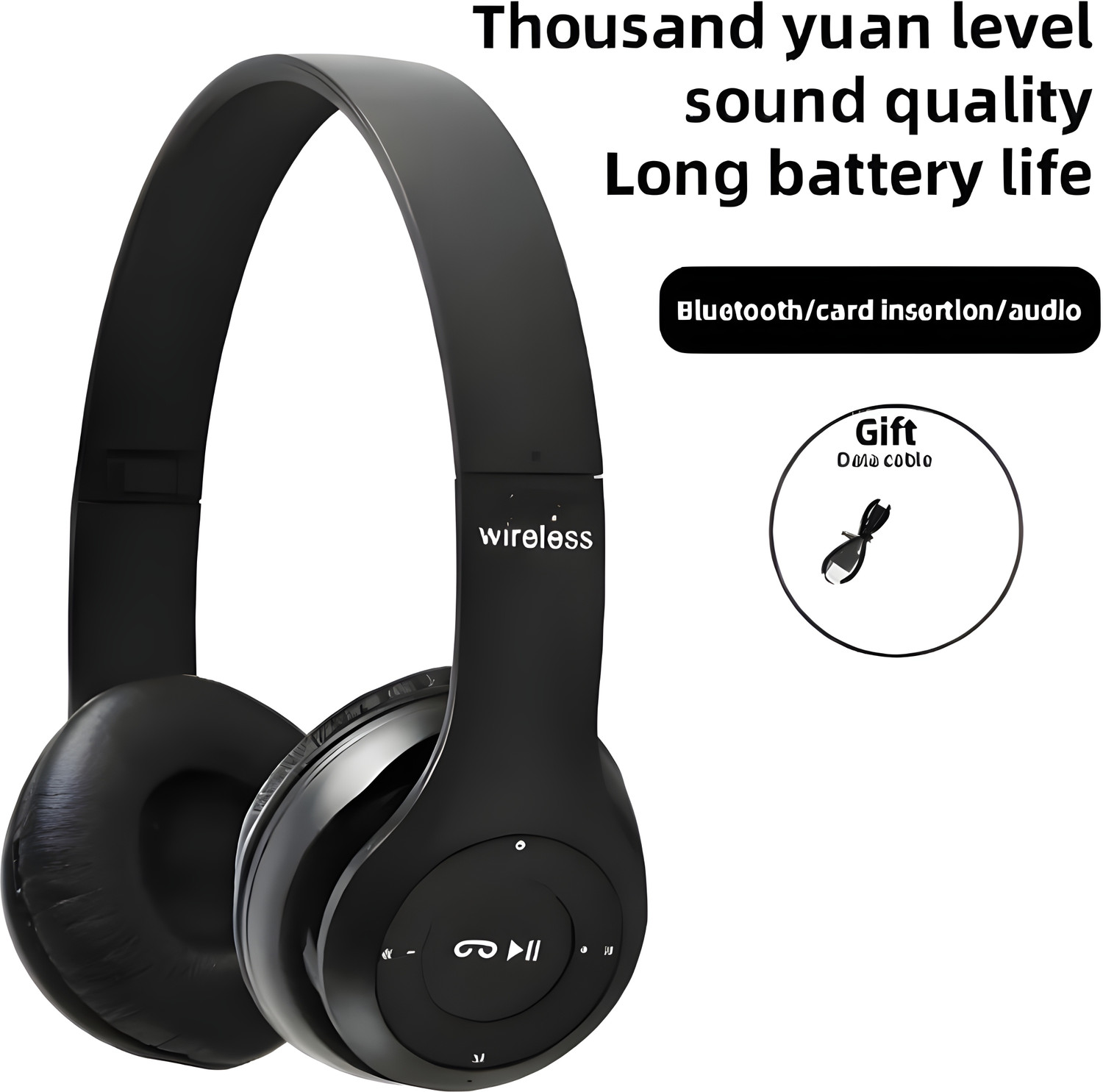 Image of house of common Wireless Gaming Headset with Bluetooth, Foldable Frame, and Mic 3Q Bluetooth & Wired Headset (Black, On the Ear)