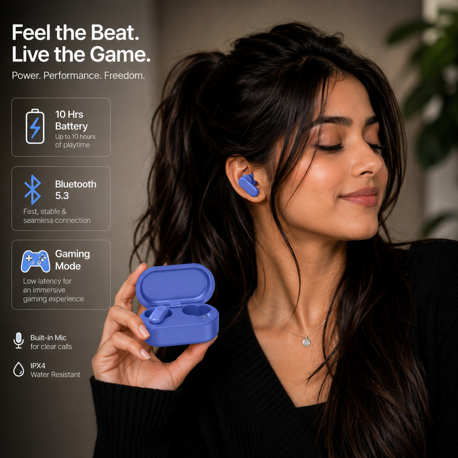 Image of BULLSTORM Soniqx 469 Earbuds with 10mm Driver BT 5.3 | 24Hrs Playtime Type-C Powerful Bass Bluetooth Headset (Blue, True Wireless)