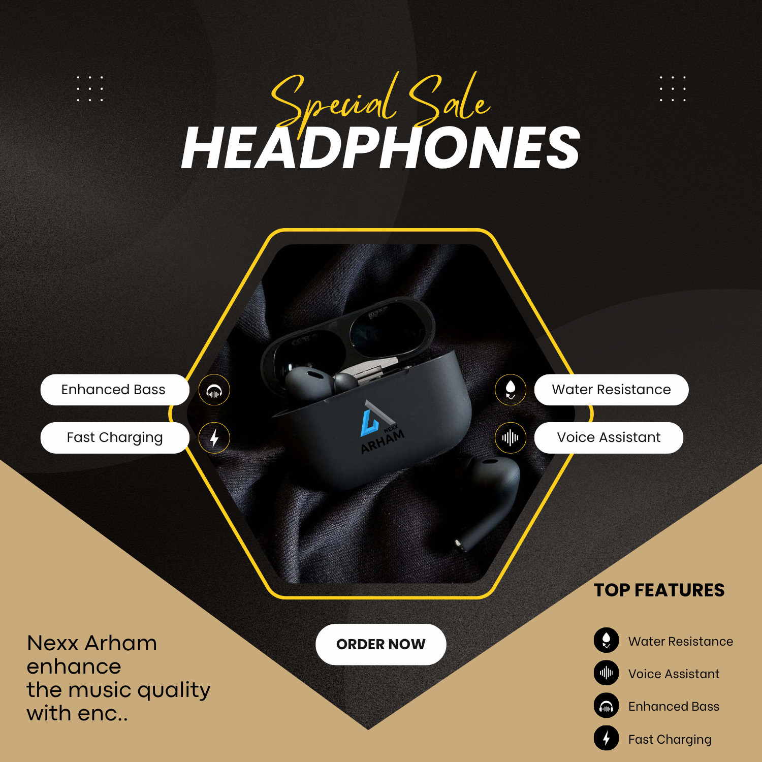 Image of NEXX ARHAM BLUETOOTH EARBUDS WITH 10MM BOOST DRIVE AND GOOD SOUND QUALITY Bluetooth Headset (Black, True Wireless)