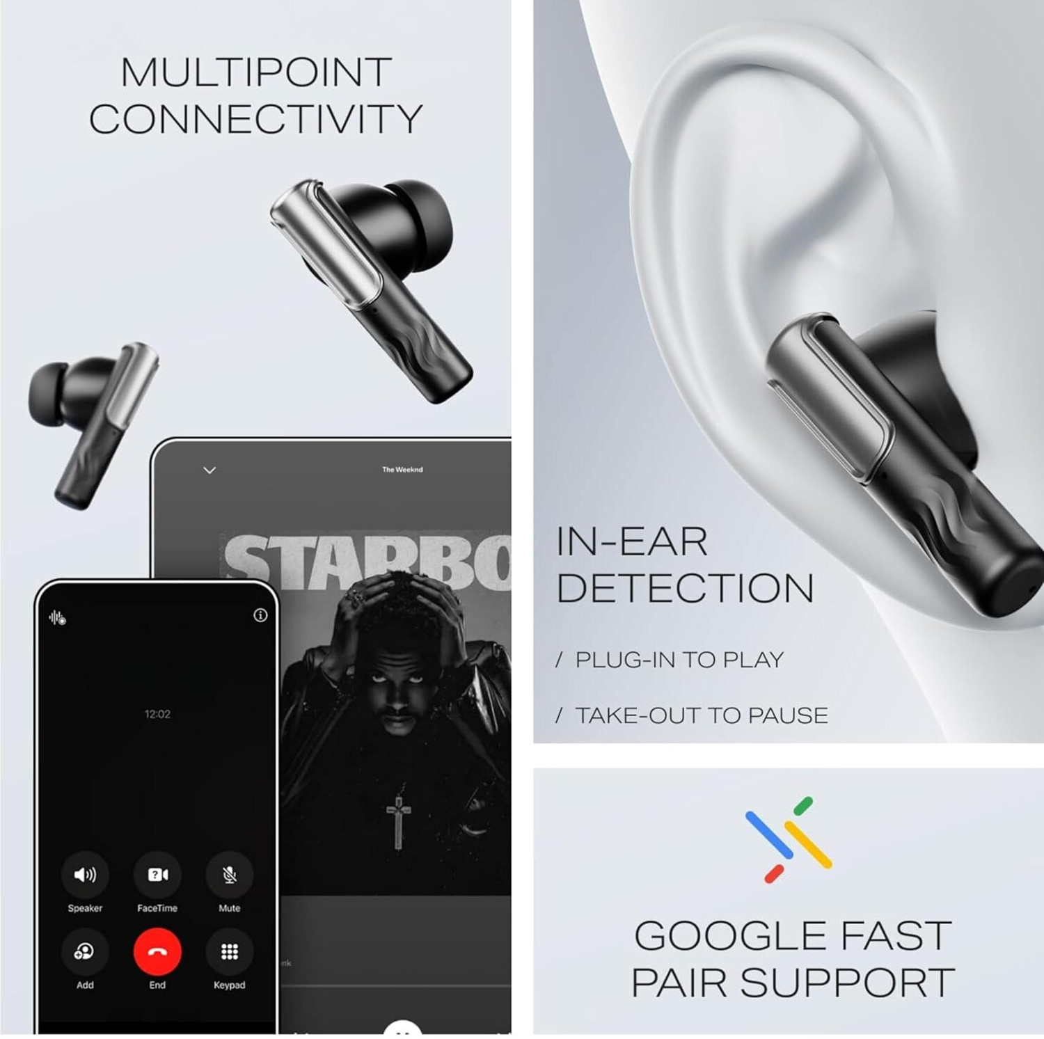 Image of Lynacz Original Titanium Dual Drivers, Bluetooth Earbuds Compatible with Boat Buds2 Bluetooth Headset (Black, True Wireless)