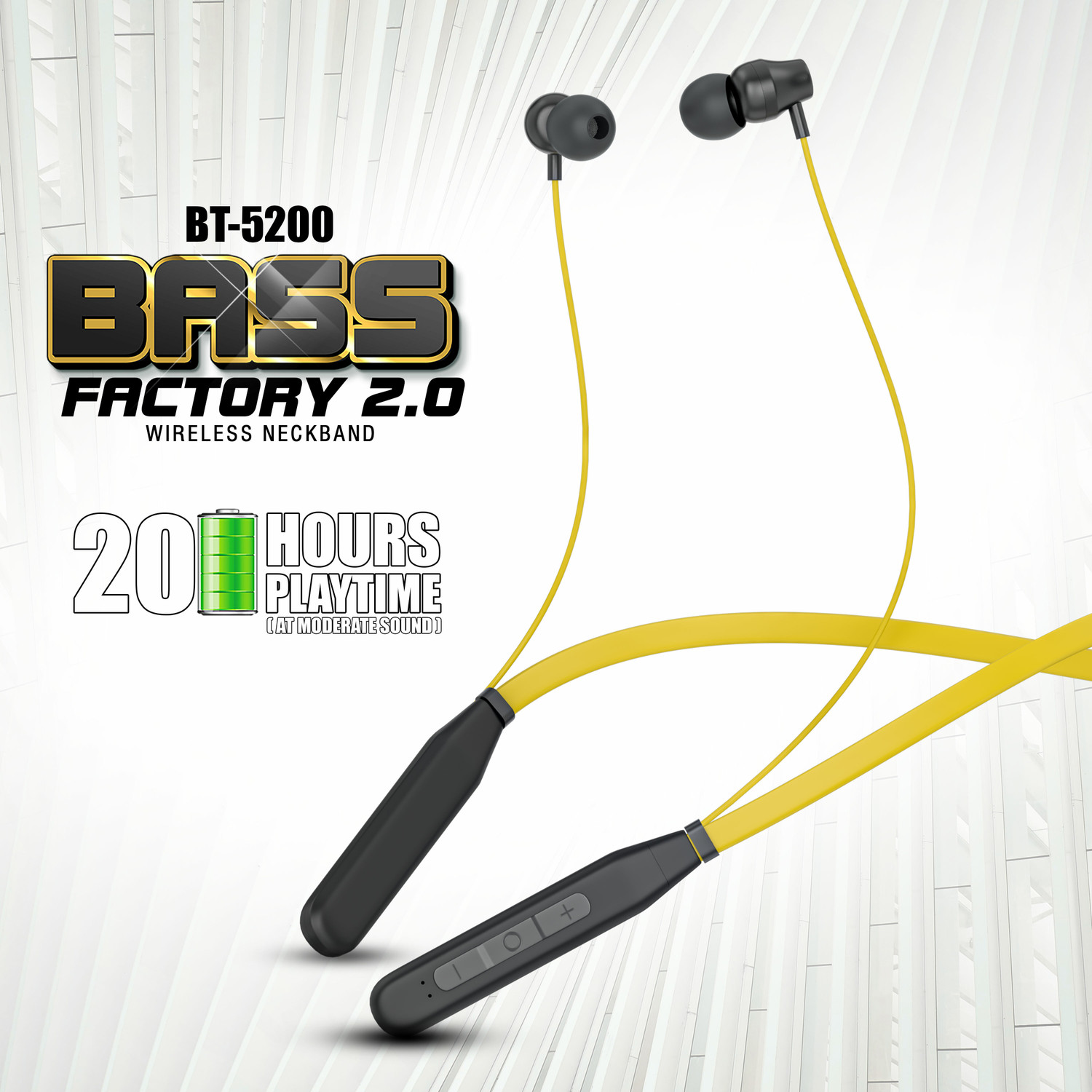Image of Ubon Wireless Earphone Neckband BT5200 Bass Factory 2.0 Bluetooth Headset (Yellow, In the Ear)