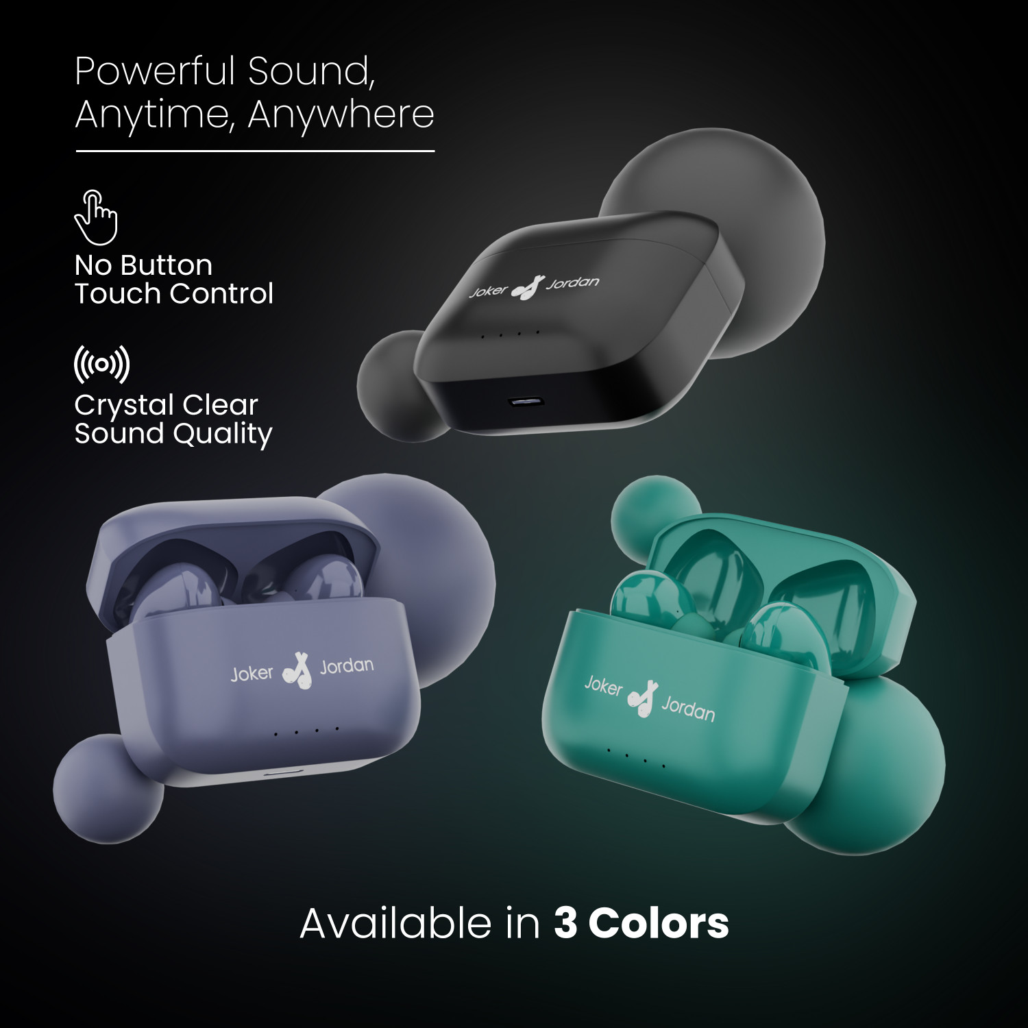 Image of Joker And Jordan TWS Earbuds with 100 HRS Playtime,(50ms Low Latency), Bluetooth v5.3 Bluetooth Headset (Black, True Wireless)