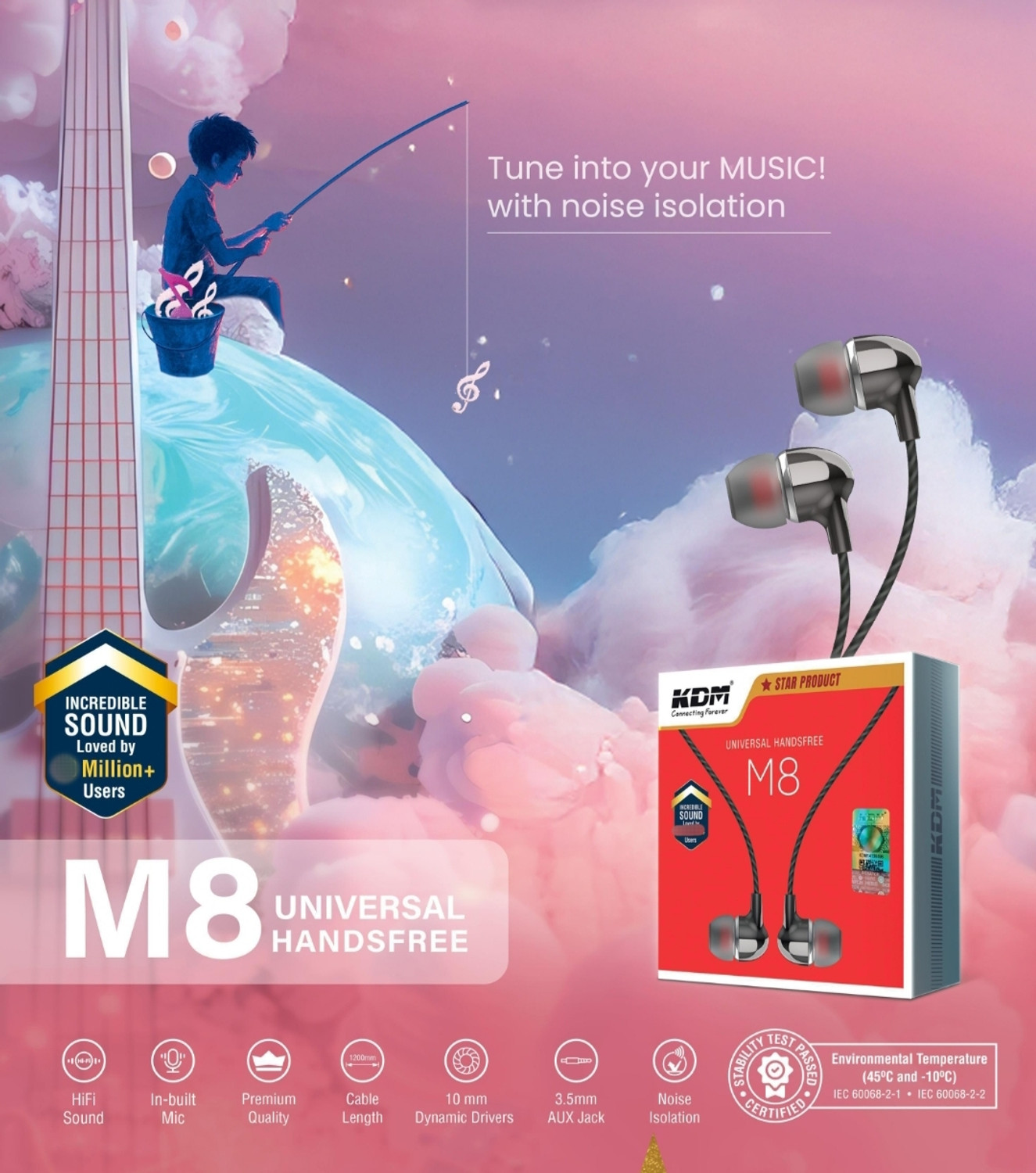 Image of KDM M10 Plus Universal stereo earphone Wired Headset (Grey, In the Ear)