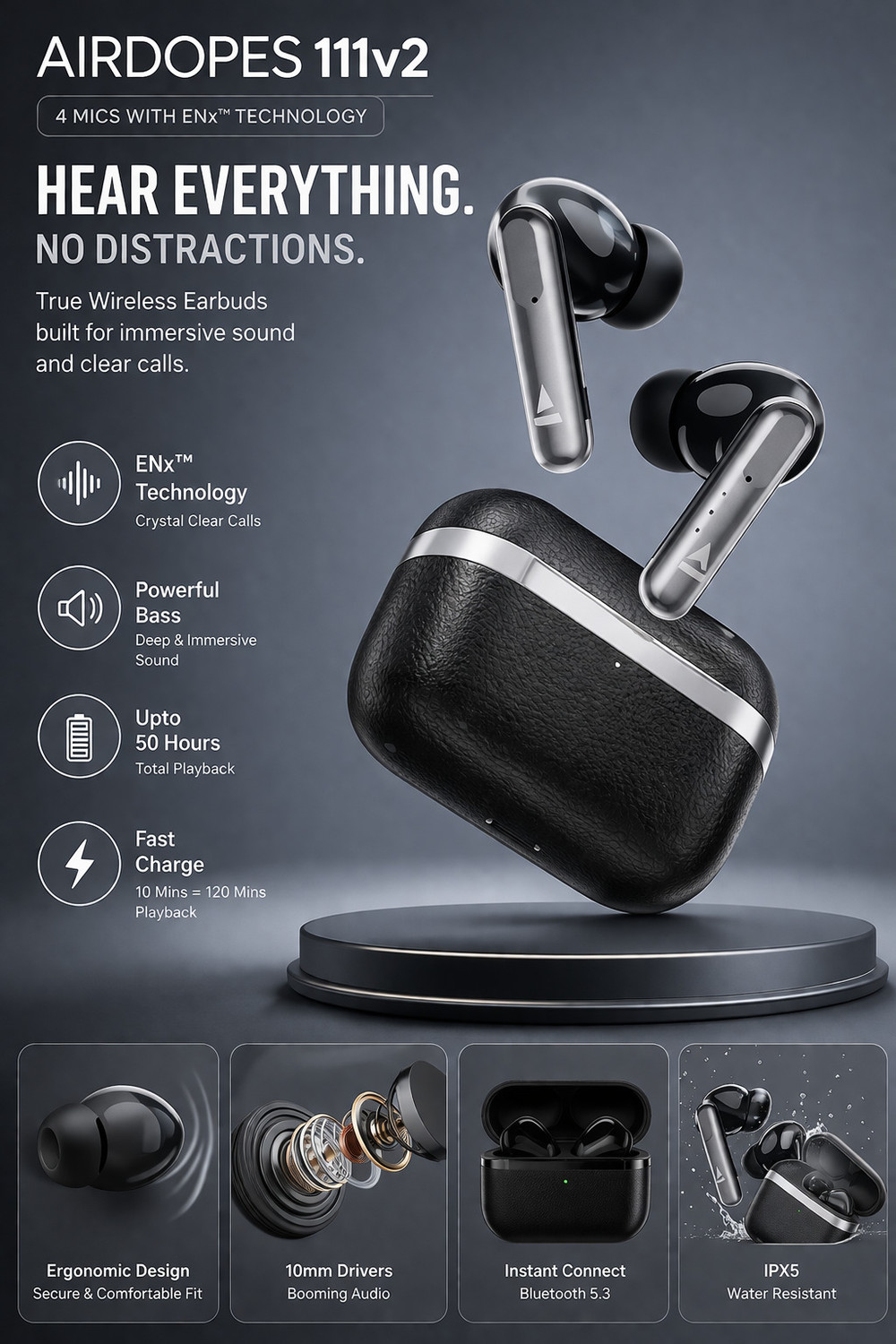 Image of THANVIKA TECH BUDS 111v2 TWS Bluetooth Headset (Black, True Wireless)