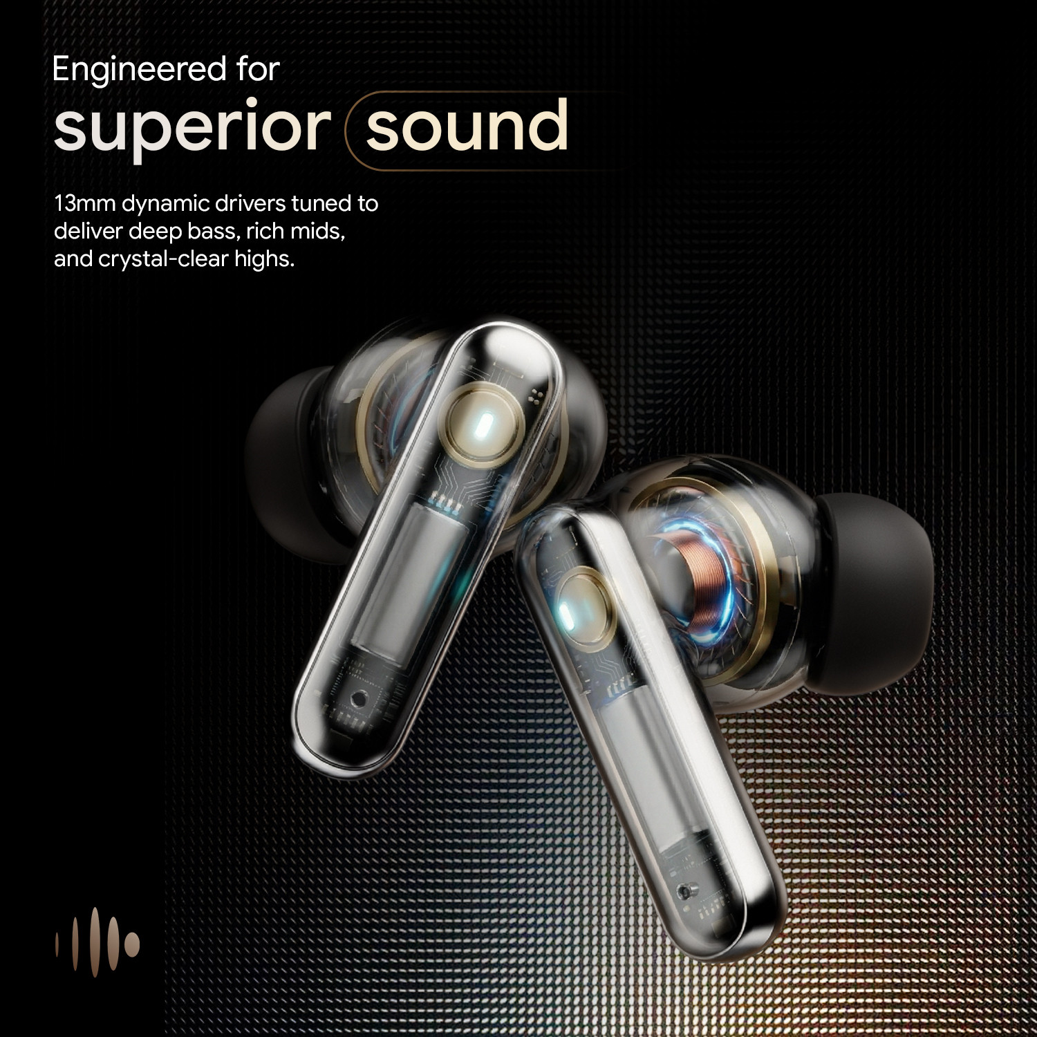 Image of Fire-Boltt Aero Drift TWS Earbuds, Custom EQ Profiles 50H Battery Display Case Quad Mic ENC Bluetooth Headset (Midnight Black, True Wireless)