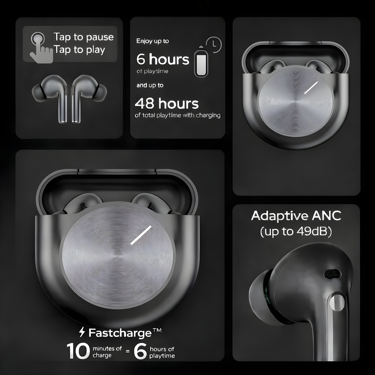 Image of house of common Master buds Core ANC | 49dB 6 Mic ENC, 48Hr Playtime, Hi-Res Audio 3E Bluetooth Headset (Black, True Wireless)