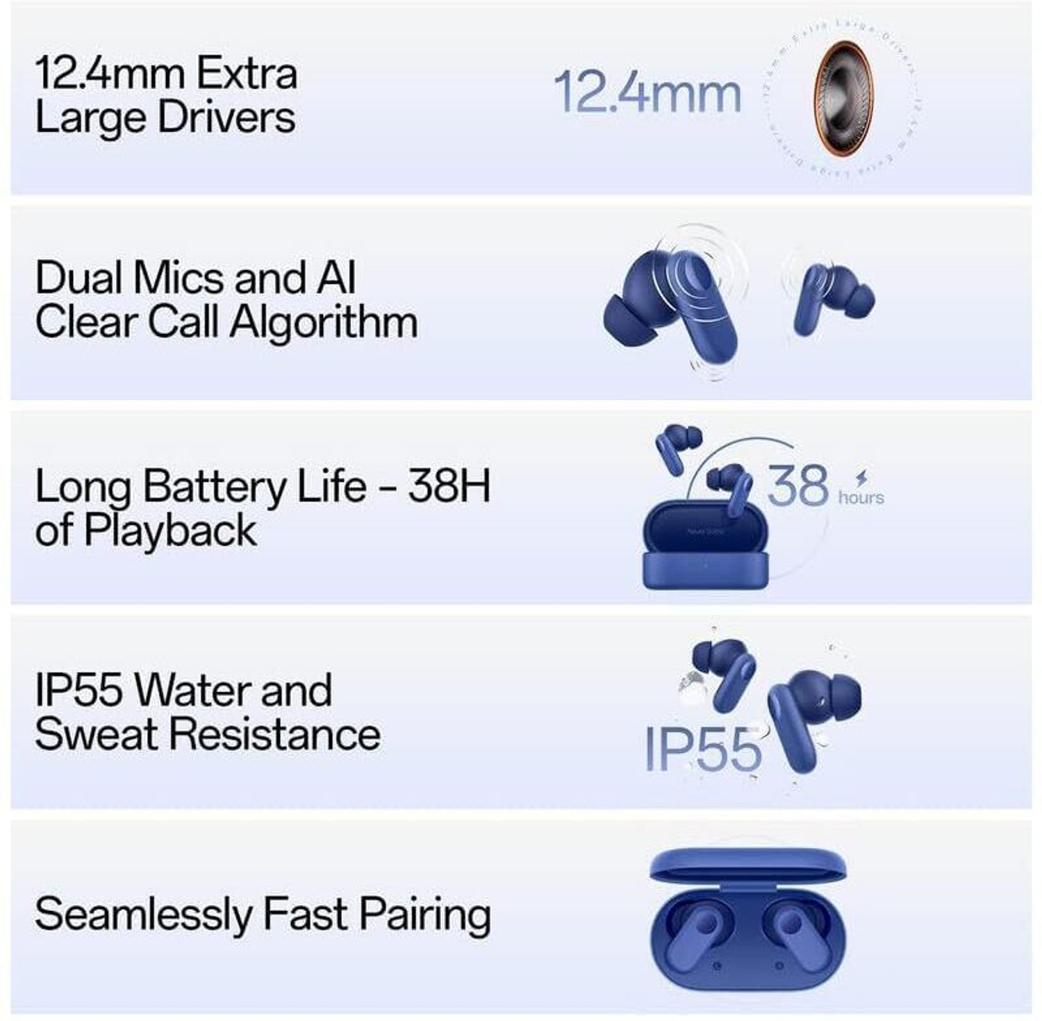 Image of Thirty First Original Buds 2r True Wireless Earbuds with Mic Bluetooth Headset (Blue, In the Ear)