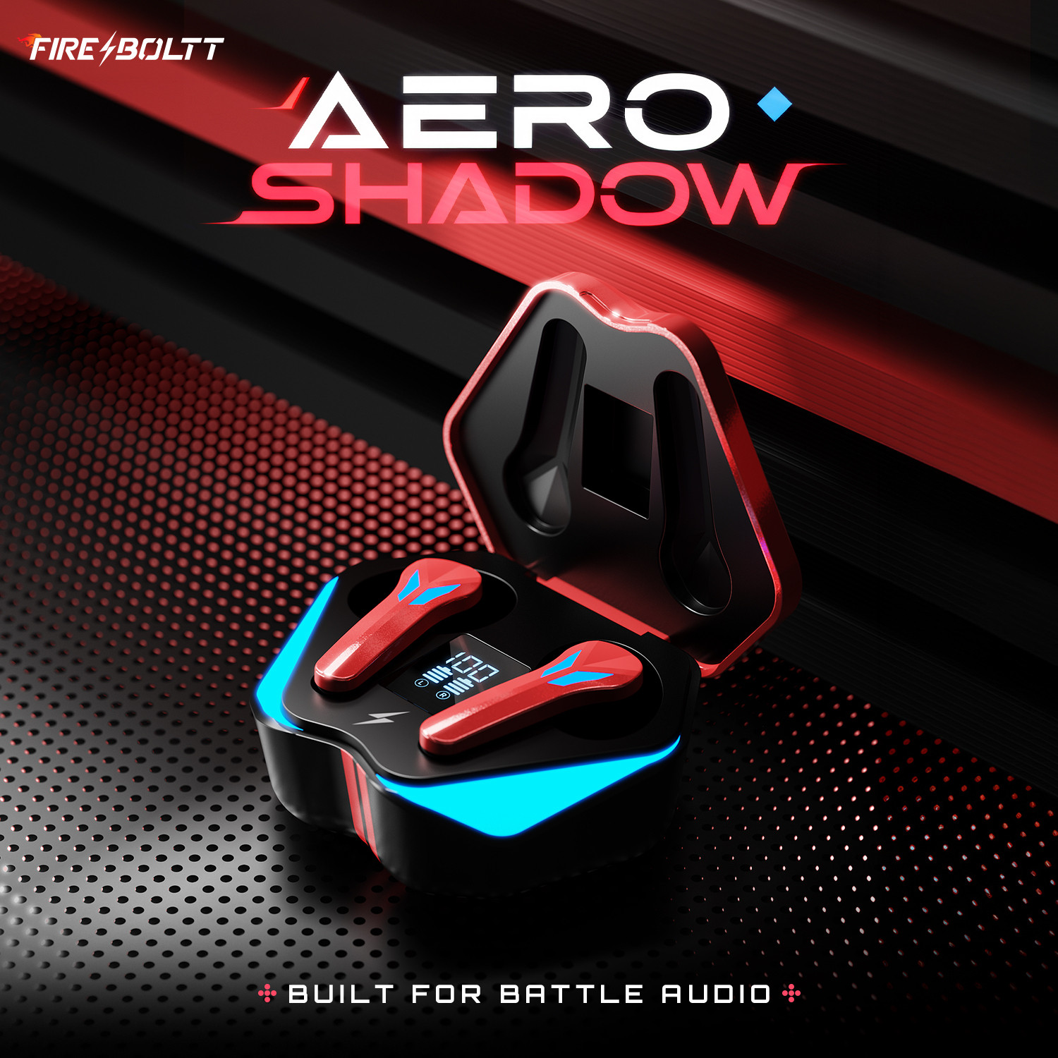 Image of Fire-Boltt Aero Shadow TWS Earbuds, RGB Lights Custom EQ Profile 50H Playtime Quad Mic ENC Bluetooth Headset (Red, True Wireless)