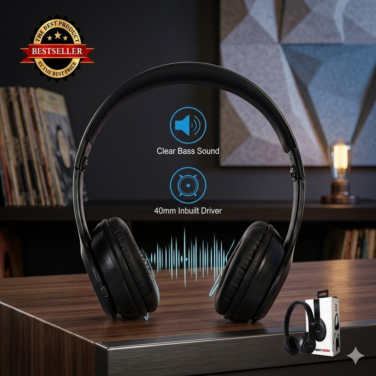 Image of Toreto Thunder PRO inchBlack On Ear Bluetooth Headphones with Extra Bass Bluetooth Headset (Black, On the Ear)