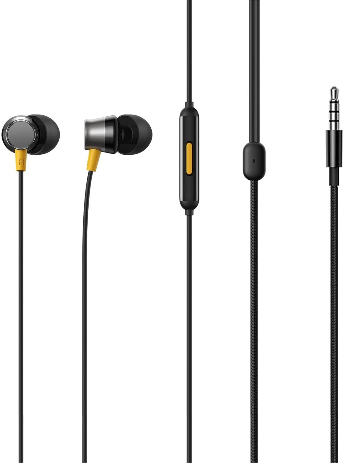 Image of AYNEXS ORIGINAL for Realme Buds 2 Neo Wired Earphones with Mic, 11.2mm Bass Driver, Tangle-Free Wired Headset (Black, In the Ear)
