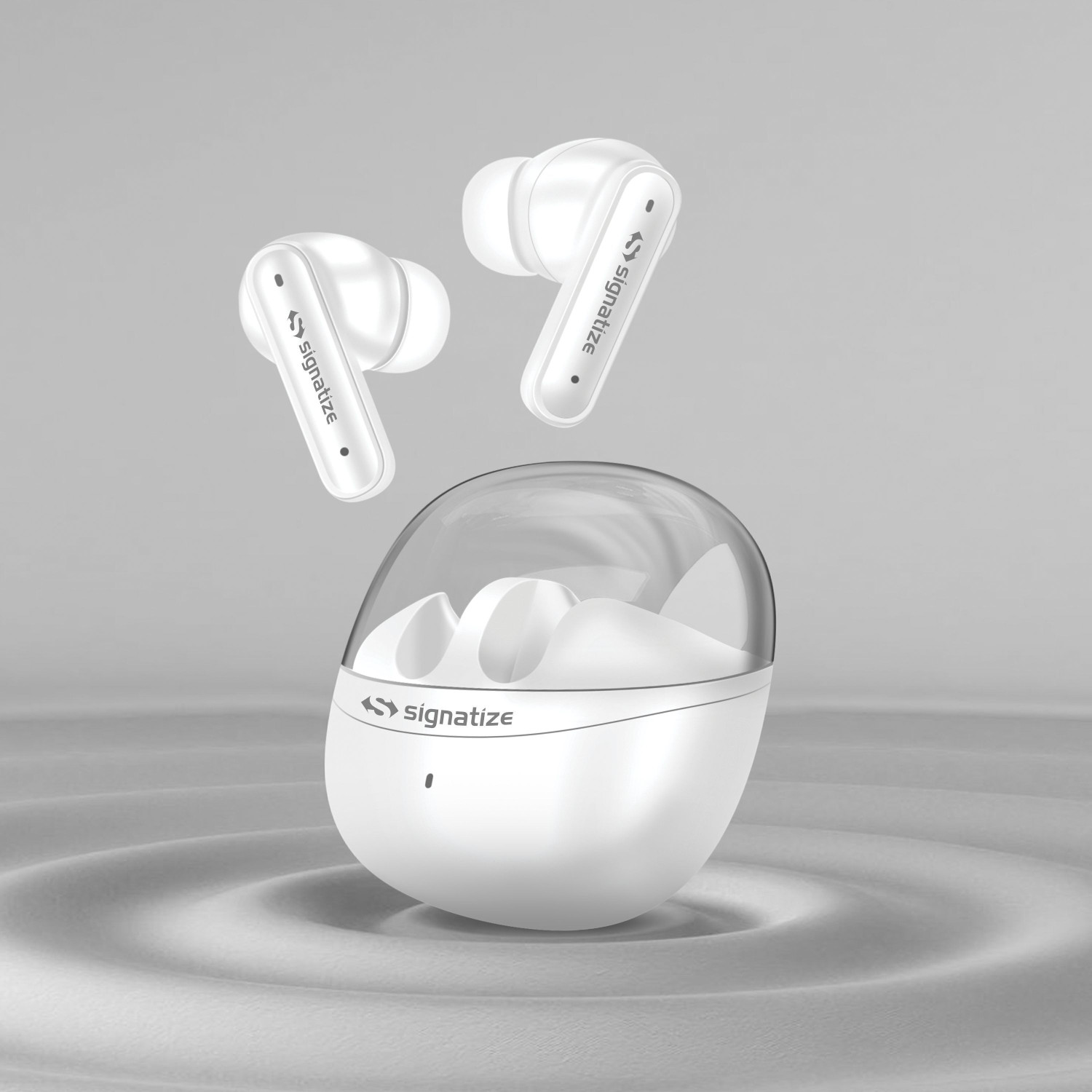 Image of SIGNATIZE in Ear Earbuds with 35H Playtime,Low Latency Bass Drivers, Type-C Fast Charging Bluetooth Headset (Transparent, In the Ear)