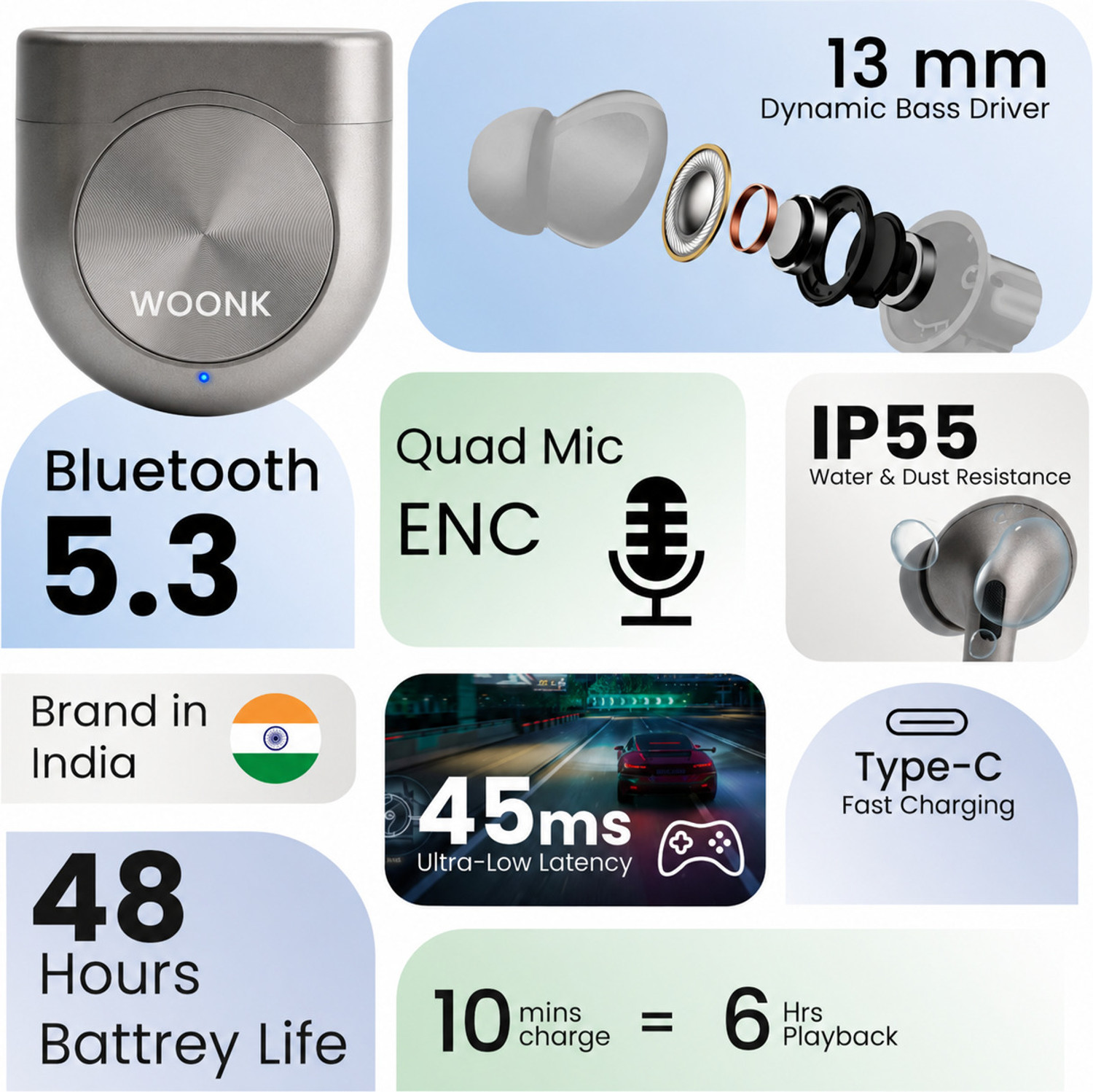 Image of Amoonk Noisee Master Buds Bluetooth True Wirless Earbuds TWS in-Earbuds R45 Bluetooth Headset (Black, True Wireless)