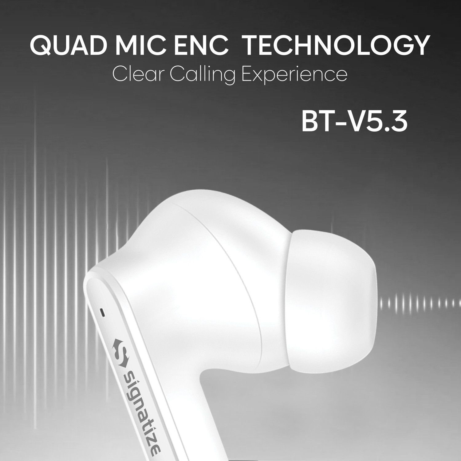 Image of SIGNATIZE in Ear Earbuds with 35H Playtime,Low Latency Bass Drivers, Type-C Fast Charging Bluetooth Headset (Transparent, In the Ear)