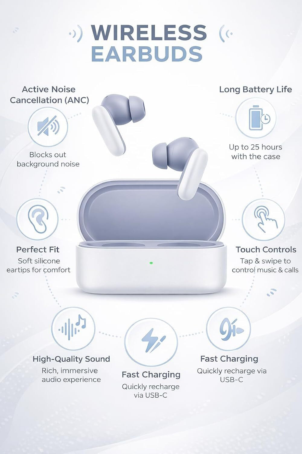 Image of NOZLER ORIGINAL Compatible with Bluetooth Headset Oneplus Buds 2R-54 Bluetooth Gaming Headset (White, In the Ear)