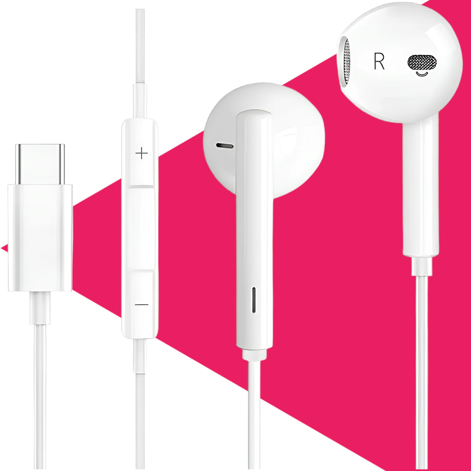 Image of Umake Type-C Wired Earphones with Mic & Volume Control | High Bass Stereo Sound Wired Headset (White, In the Ear)