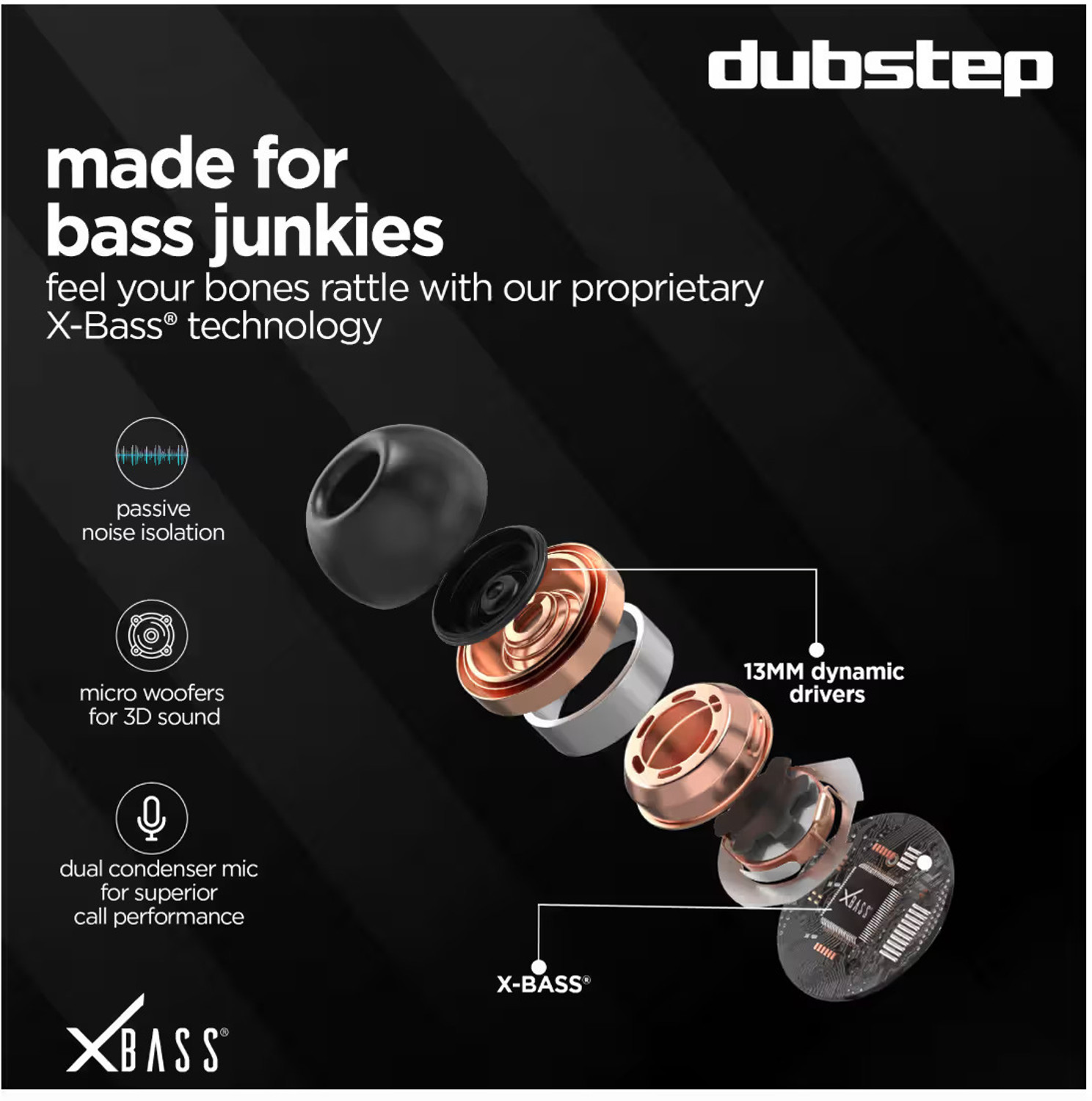 Image of Dubstep Buzz X3 In Ear True Wireless EarBuds With mic,42 hrs playtime Bluetooth Headset (Black & Blue, True Wireless)
