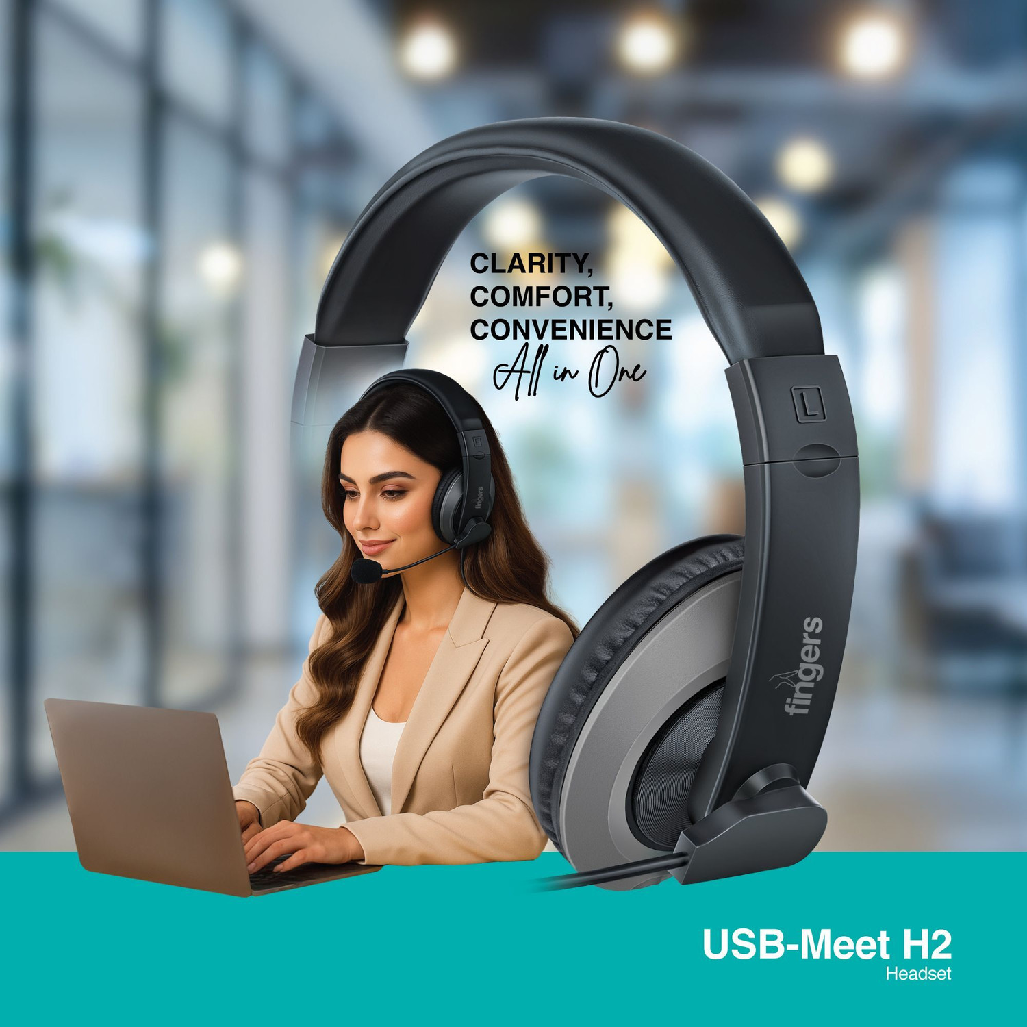 Image of FINGERS USB-Meet H2 Wired Headset (Rich Black, On the Ear)