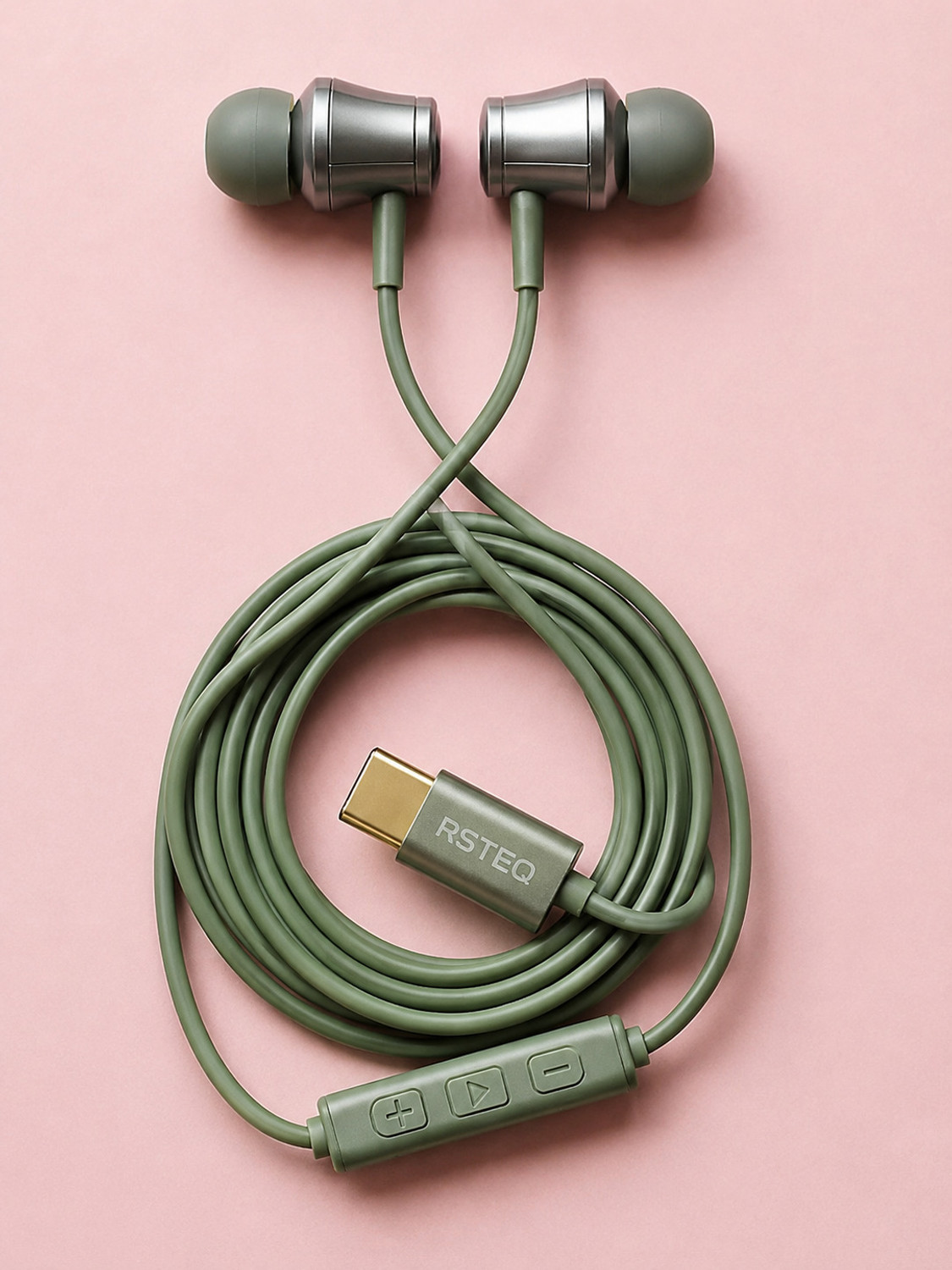 RSTEQ Type-C Earphone|ENC Mic| Premium Earphone| Magnetized Buds pro Phantom03 Wired Gaming Headset (Green, In the Ear) - Image 1
