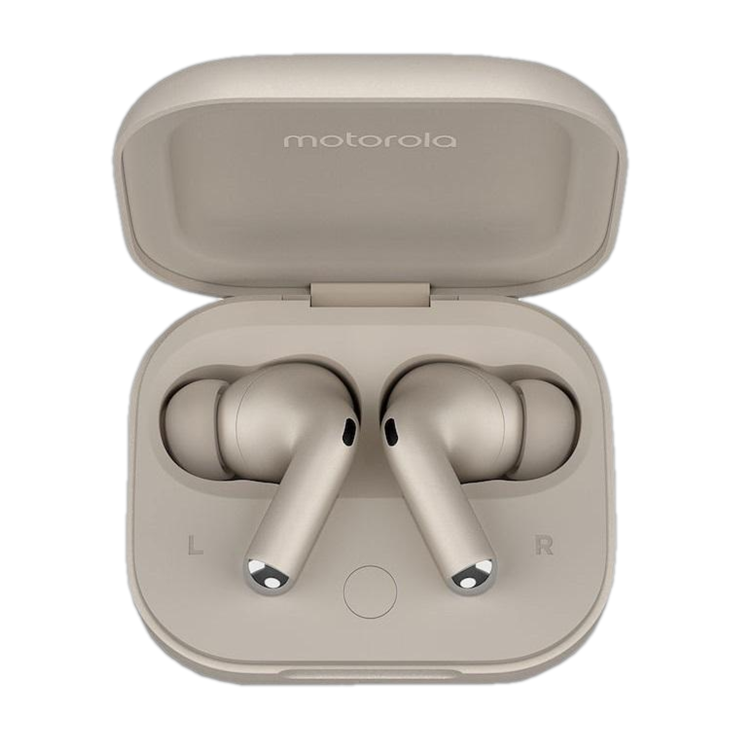 MOTOROLA buds+|Sound by Bose, Dual Dynamic Drivers, 48dB ANC, Dolby Head Tracking Bluetooth Headset (Beach Sand, True Wireless) - Image 1