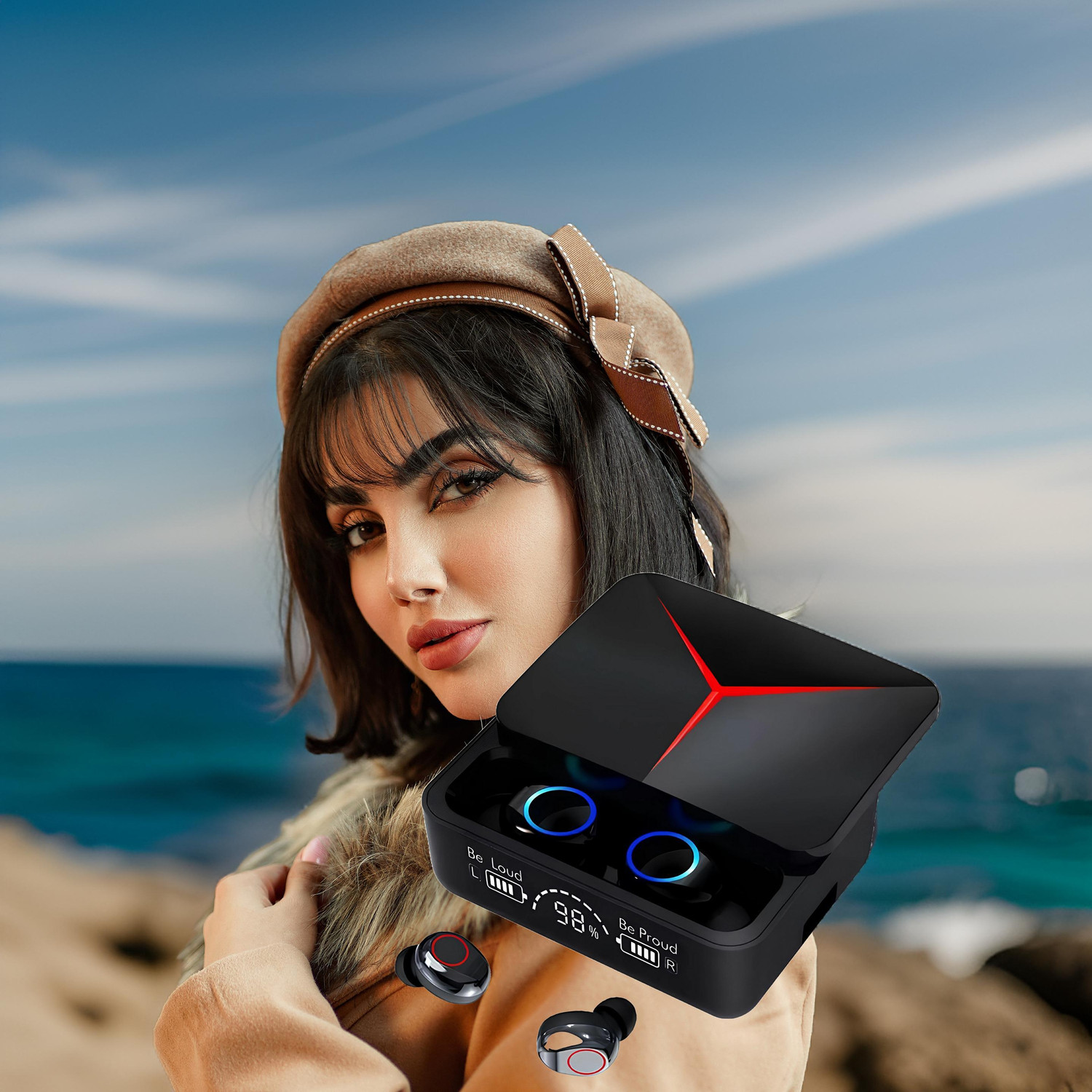 Image of Griffy Original Bluetooth Neckband Z2 - Dual Device Connection, 45dB, Type-C Charging Bluetooth Headset (Red, In the Ear)