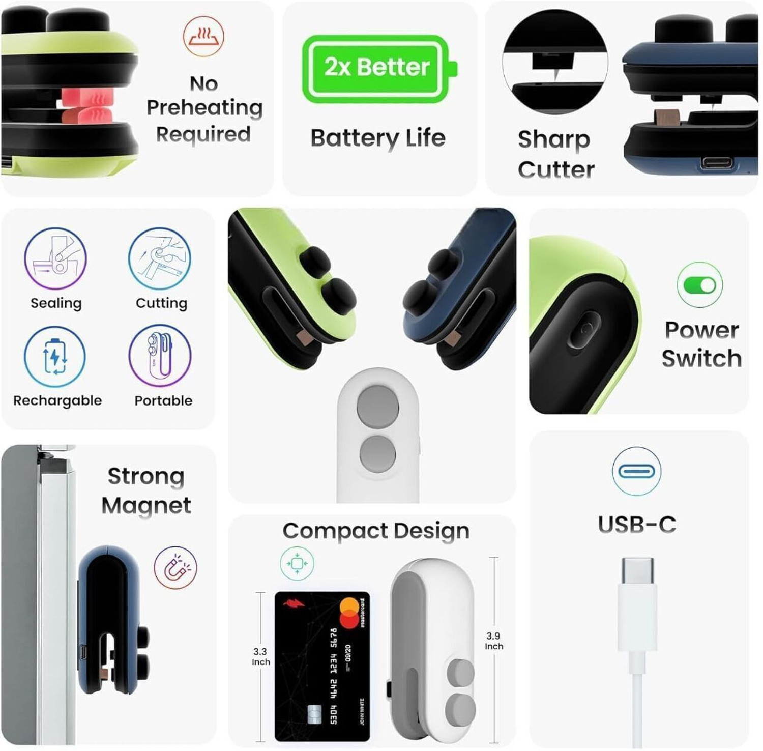 Image of SRBKfashion Mini Sealing Machine ๐ช | USB Rechargeable Handheld Sealer for Food & Snacks Hand Held Heat Sealer (90 mm)