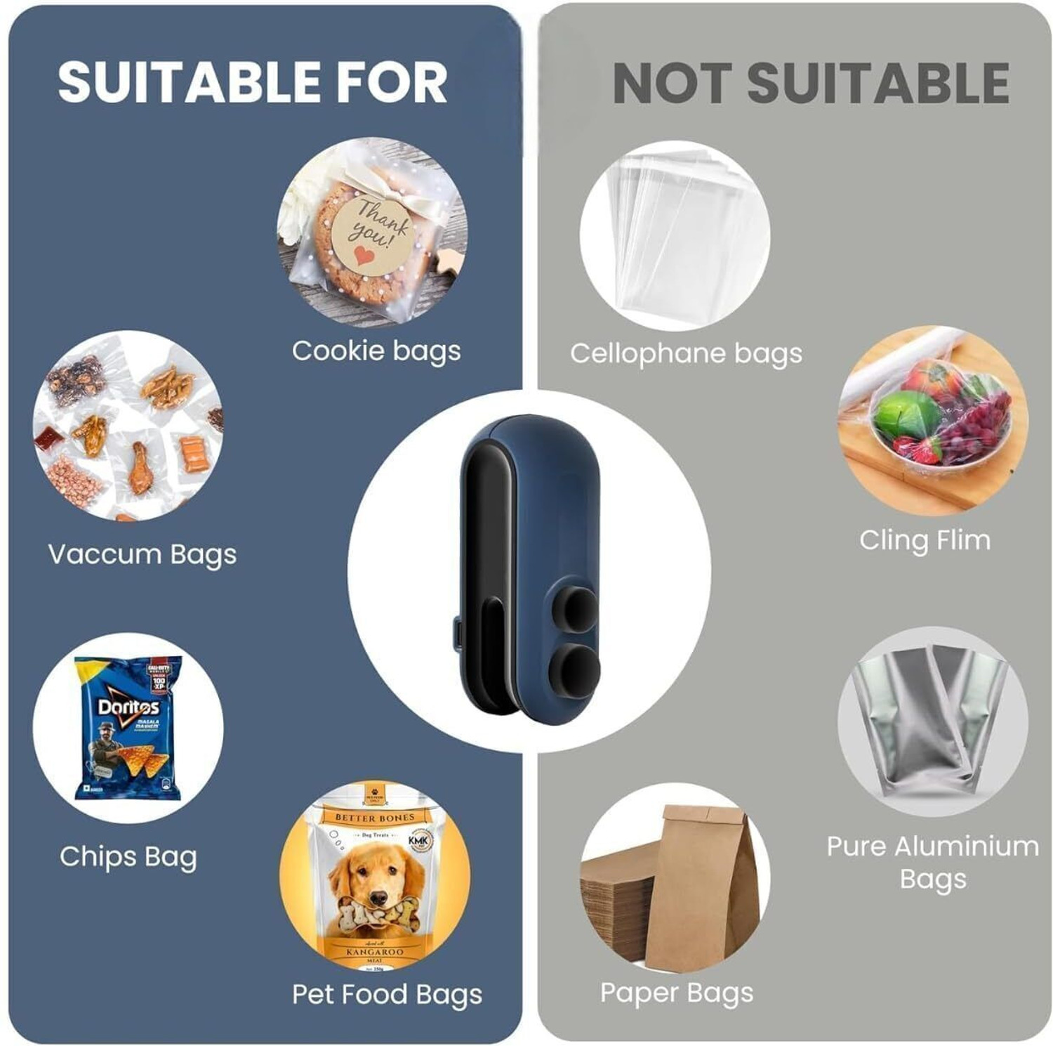 Image of SRBKfashion Mini Sealing Machine ๐ช | USB Rechargeable Handheld Sealer for Food & Snacks Hand Held Heat Sealer (90 mm)