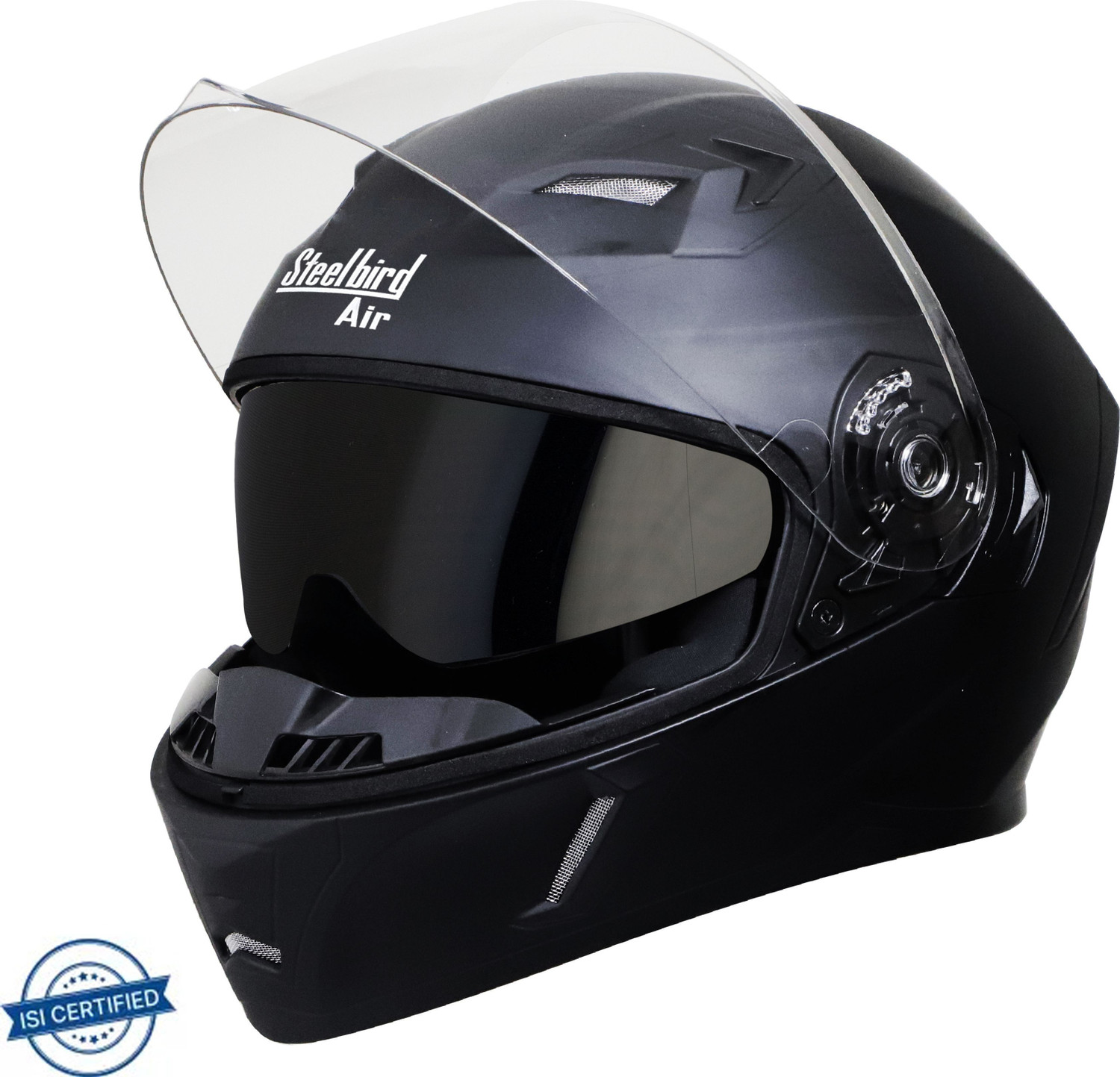 Image of VEGA EVO Dual Visor Full Face ISI Certified Black Large 580mm Motorbike Helmet (Black)