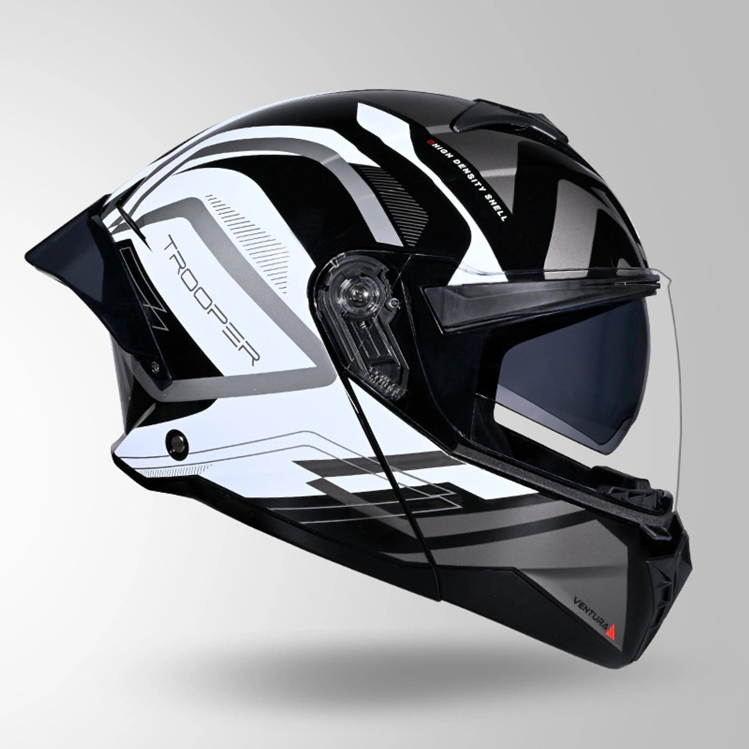 Image of STUDDS Trooper D3 isi & Dot Certified Flip-up Full Face 580mm with Dual Visor Motorbike Helmet (Glossy Black N6 White)