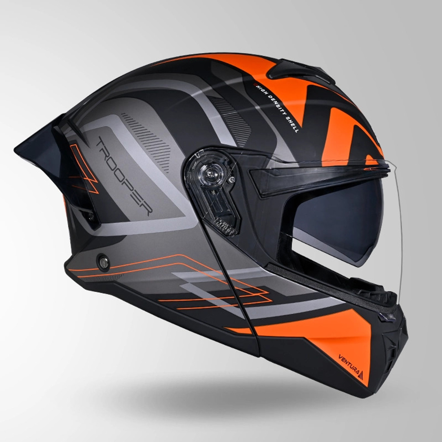 Image of STUDDS Trooper D3 isi & Dot Certified Flip-up Full Face 600mm with Dual Visor Motorbike Helmet (Matt Black N10 Orange)