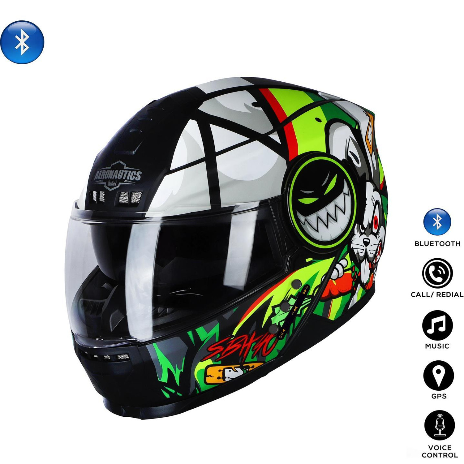 Image of IGNYTE IGN-4 Racer ISI /DOT Certified Full Face Graphic Helmet with Inner Sun Shield Motorbike Helmet (Glossy Black White with Anti Fog Clear Visor)