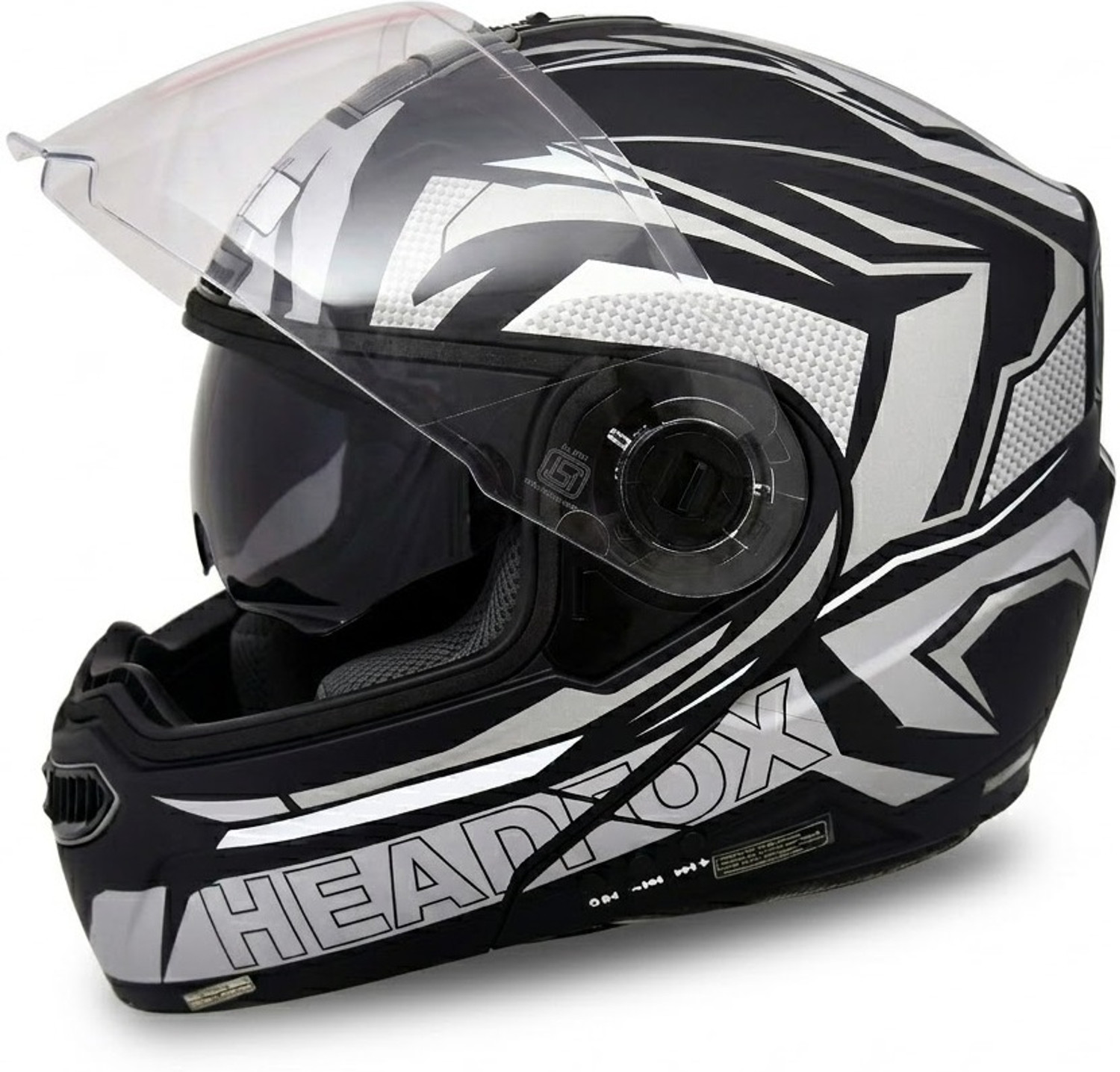 Image of IGNYTE IGN-4 Racer ISI /DOT Certified Full Face Graphic Helmet with Inner Sun Shield Motorbike Helmet (Glossy Black White with Anti Fog Clear Visor)