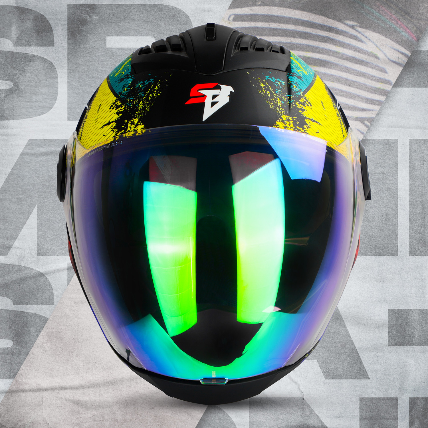 Image of Steelbird SBA-2 Monkey ISI Certified Full Face Photochromic Graphic with Inner Sun Shield Motorbike Helmet (Glossy Blue with Night Vision Green Visor)