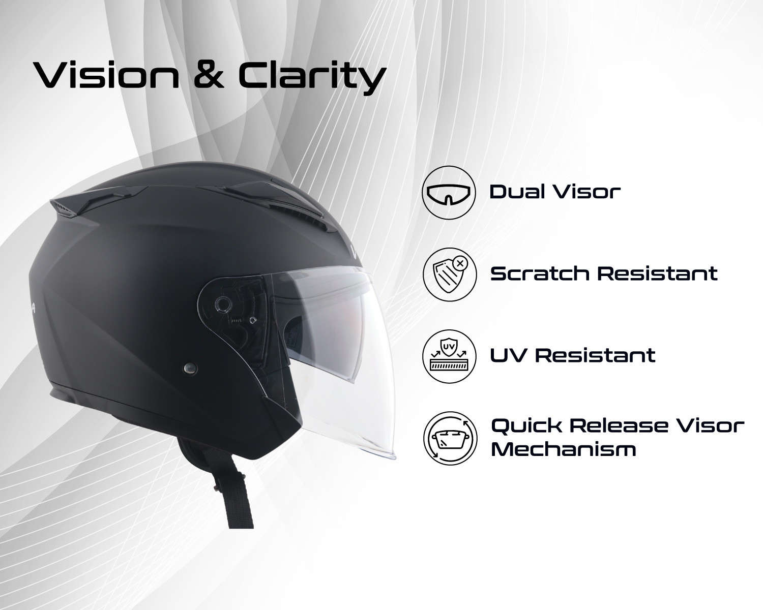 Image of VEGA VO-03 Swift DV Solid Colors Helmet Dull Motorbike Helmet (Dull Black)