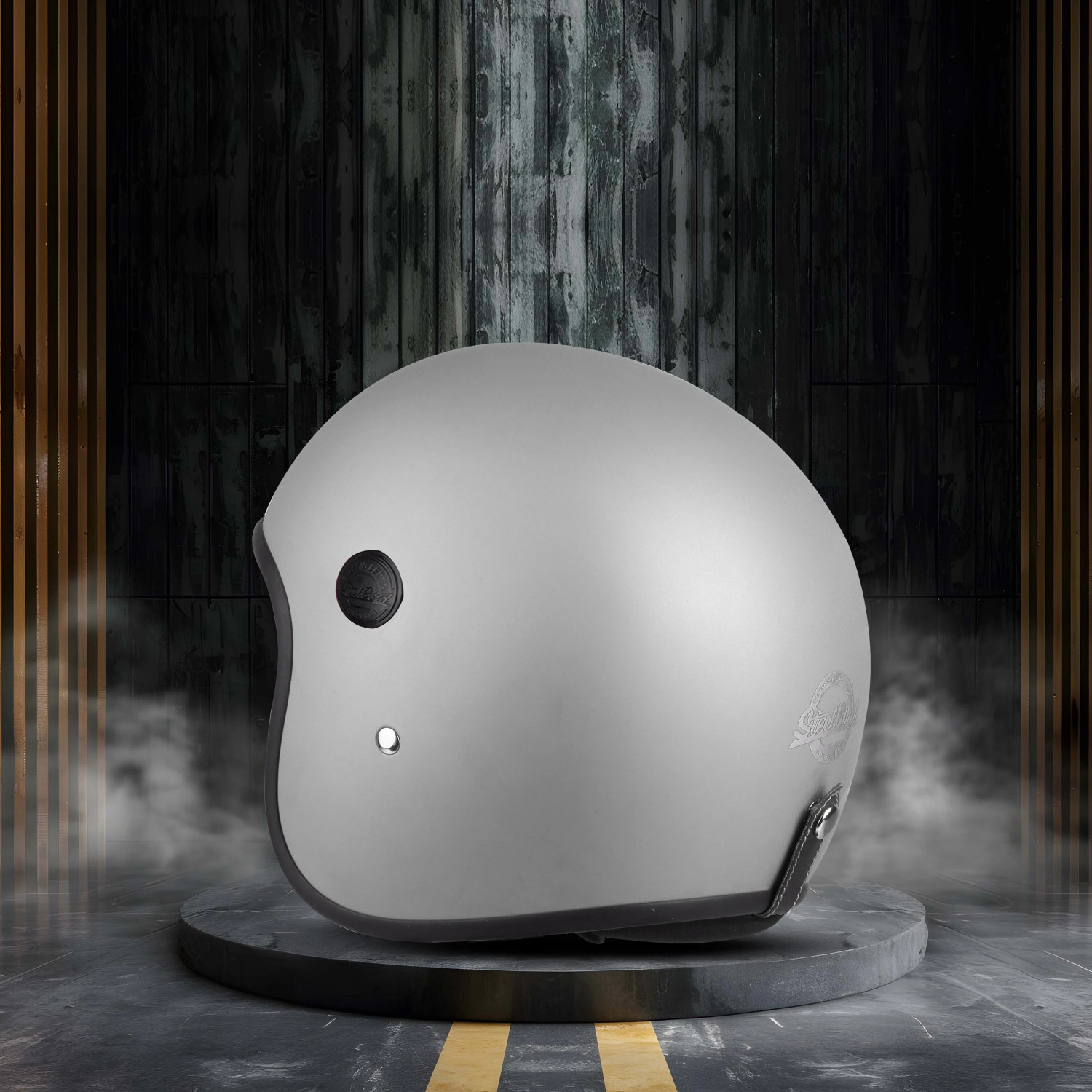 Image of Steelbird SBH-55 Retro ISI Certified Open Face Helmet for Men and Women Motorbike Helmet (Glossy Silver)