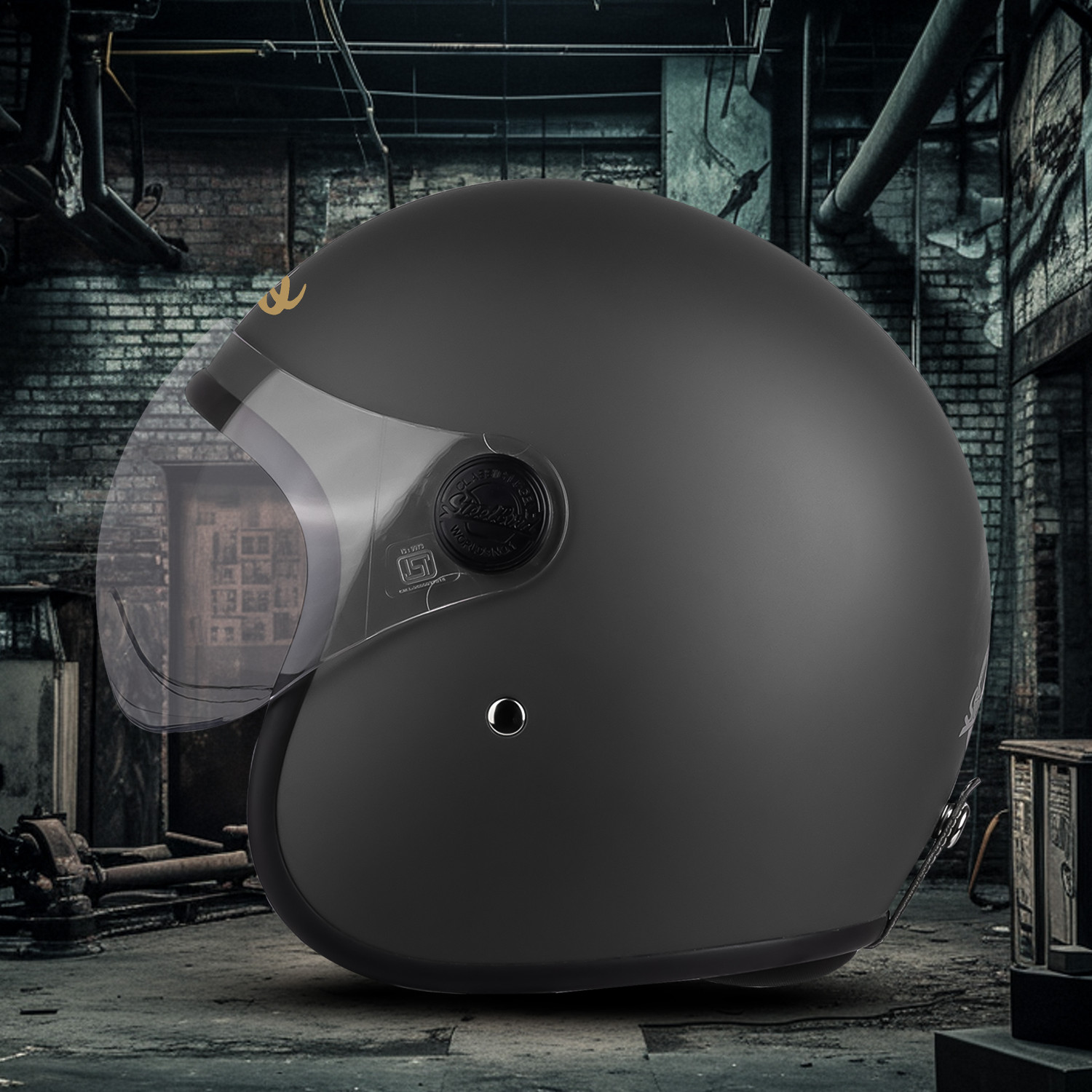 Image of Steelbird SBH-54 Retro ISI Certified Open Face Helmet for Men and Women Motorbike Helmet (Glossy H. Grey with Clear Visor)