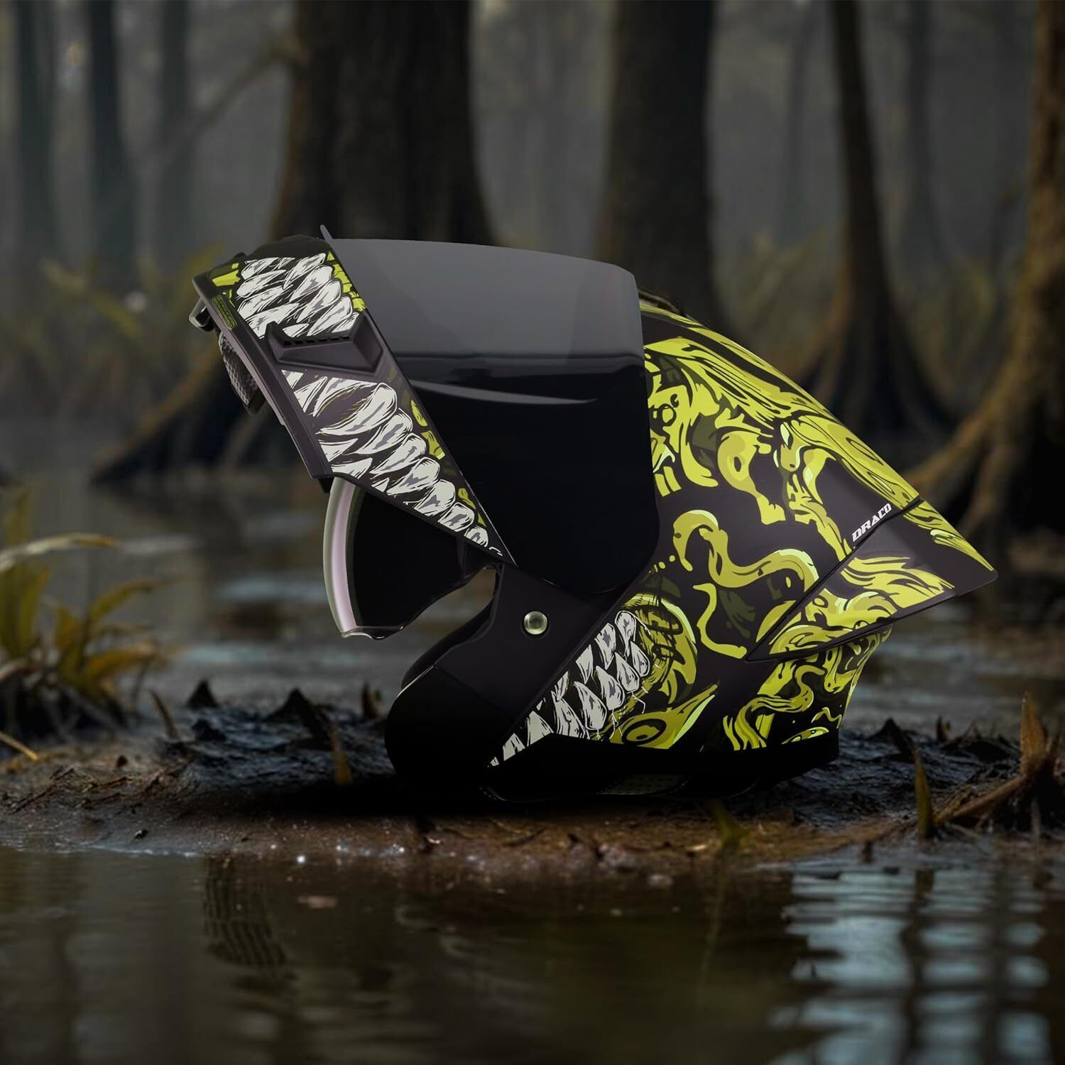 Image of Steelbird Air SBA-20 ISS DRACO Flip Up ISI Certified Large With Inner Smoke Sun Shield Motorsports Helmet (Matt Black Neon)