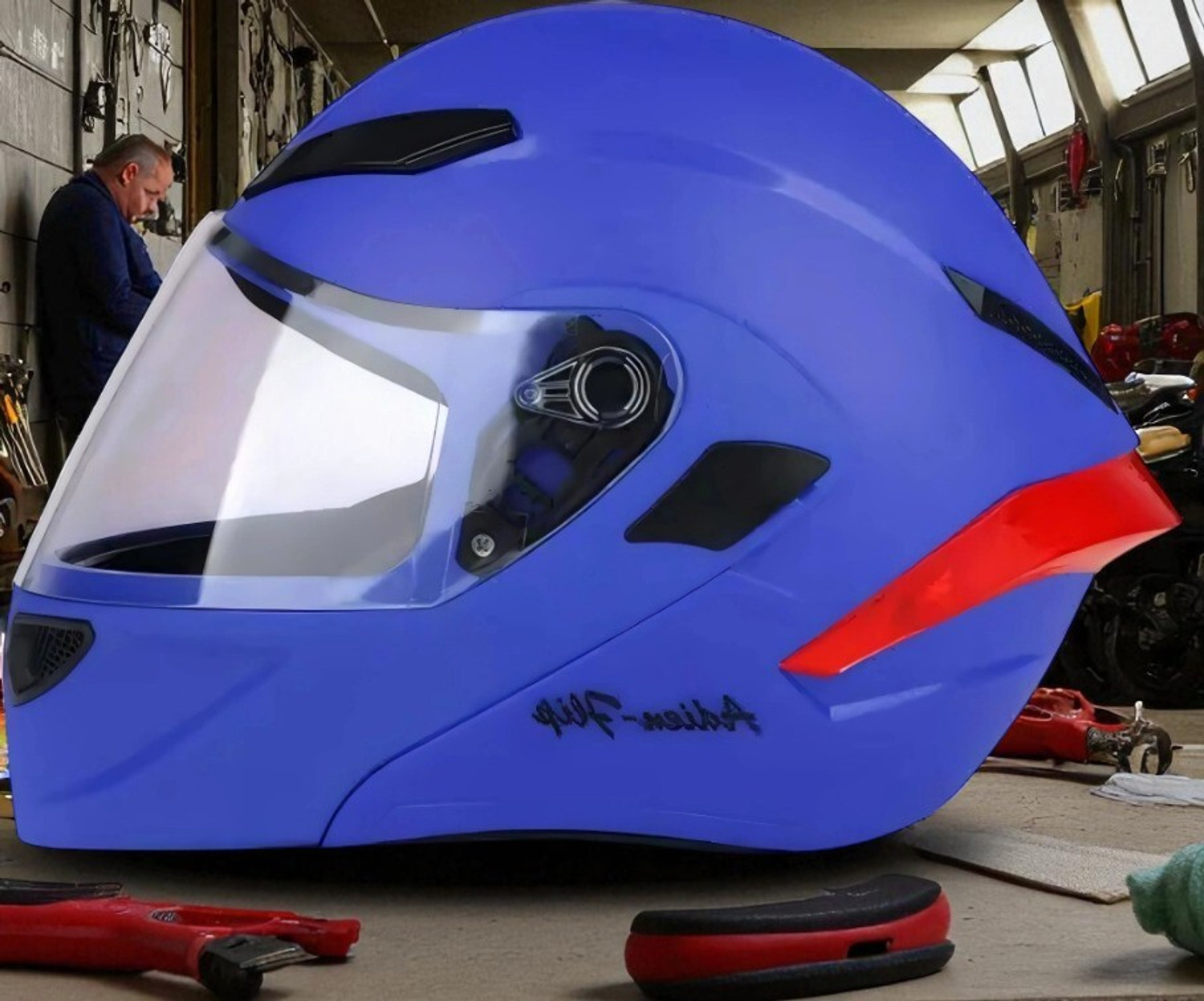 Image of STUDDS Trooper D3 isi & Dot Certified Flip-up Full Face 580mm with Dual Visor Motorbike Helmet (Glossy Black N6 White)