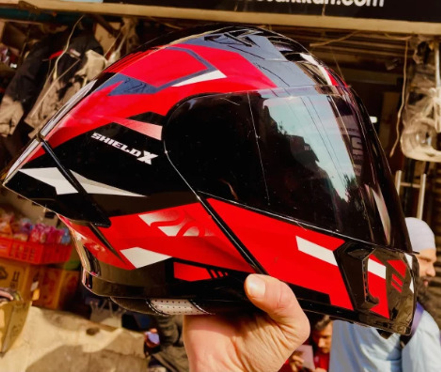 Image of STUDDS Trooper D3 isi & Dot Certified Flip-up Full Face 580mm with Dual Visor Motorbike Helmet (Glossy Black N6 White)